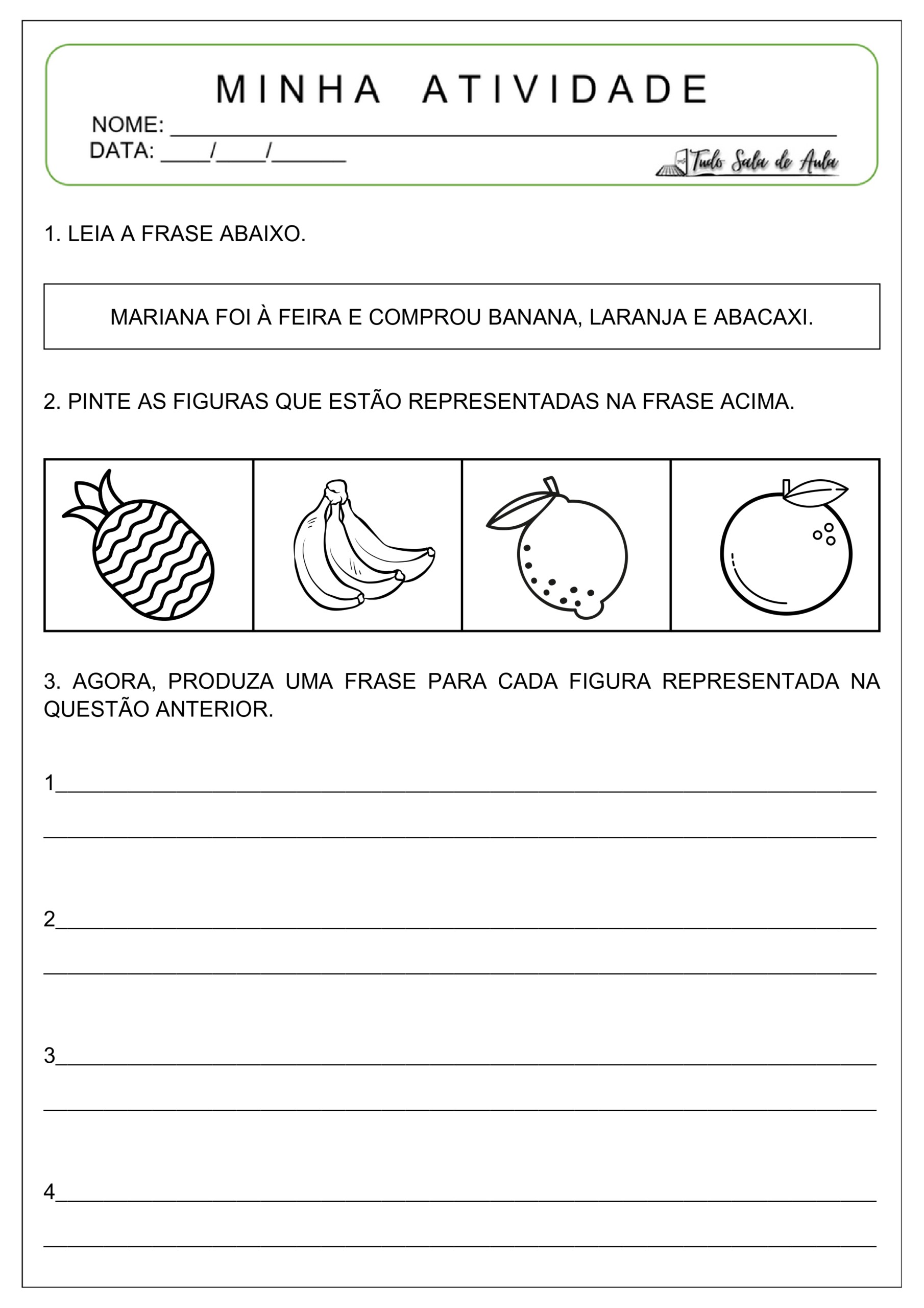 atividade de produção de frases