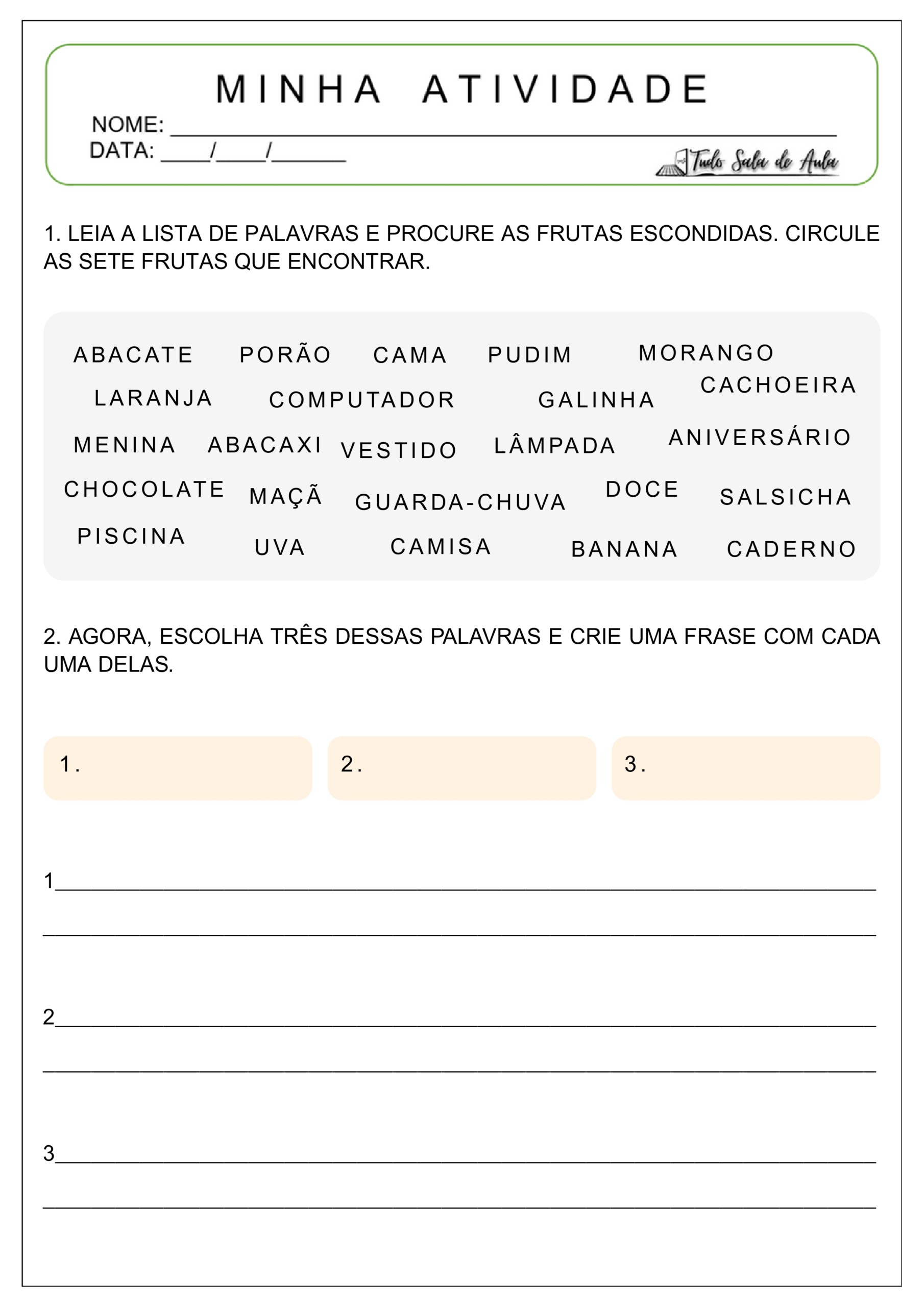 atividade de produção de frases