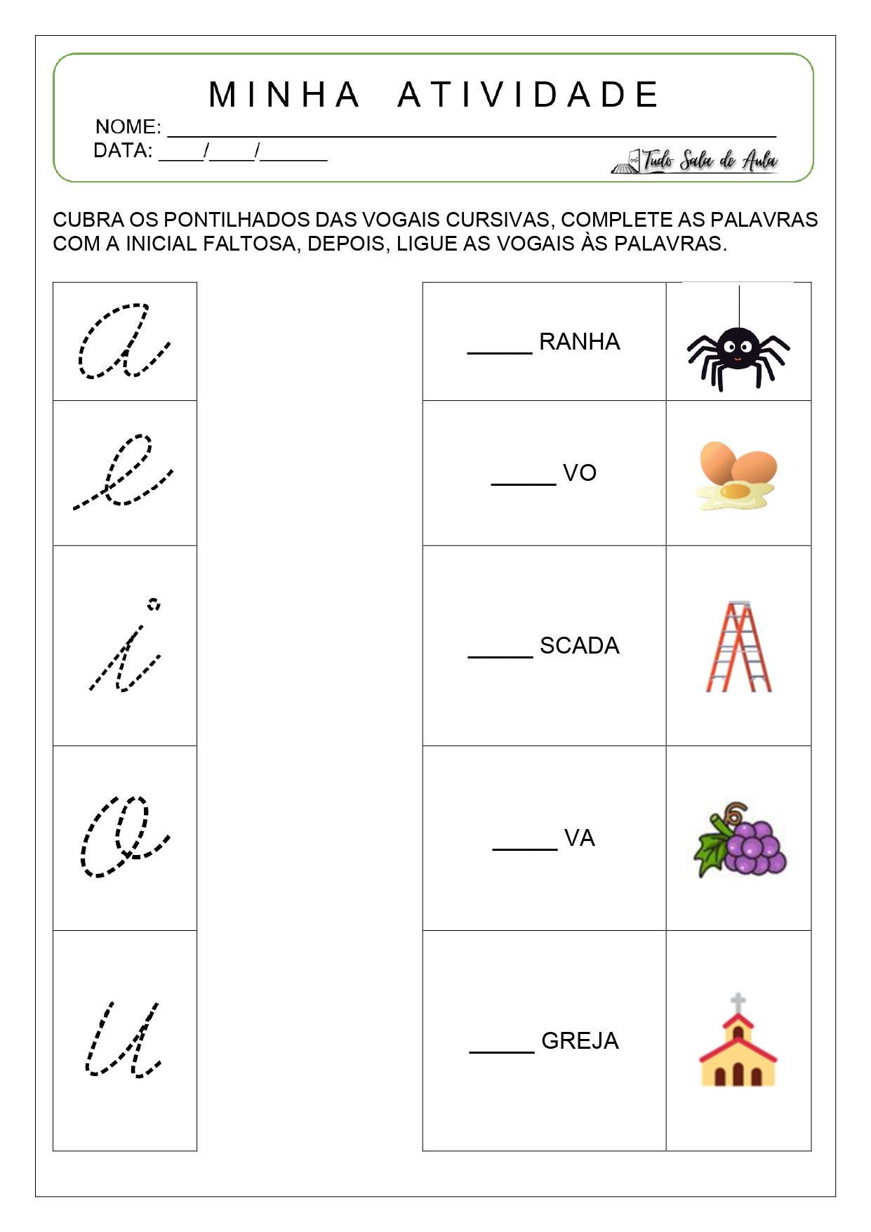 atividades vogais cursivo