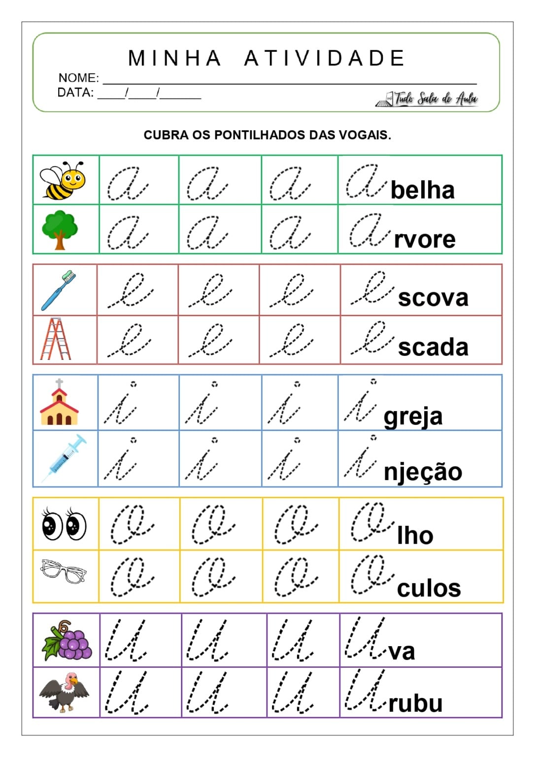 Atividades de Vogais Cursivas - Educação Infantil - Tudo Sala de Aula