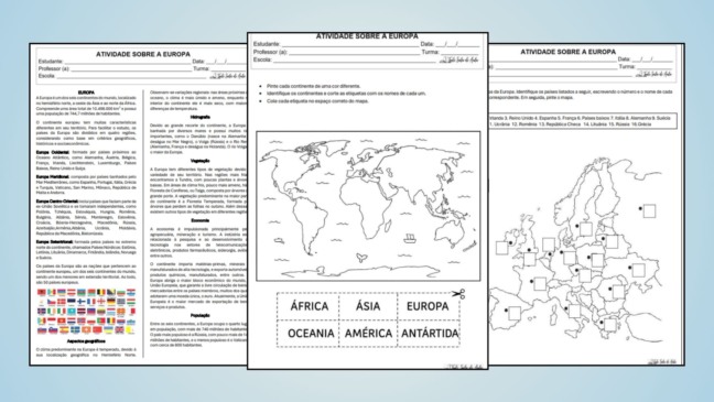Atividades sobre a Europa para o 8º e 9º ano