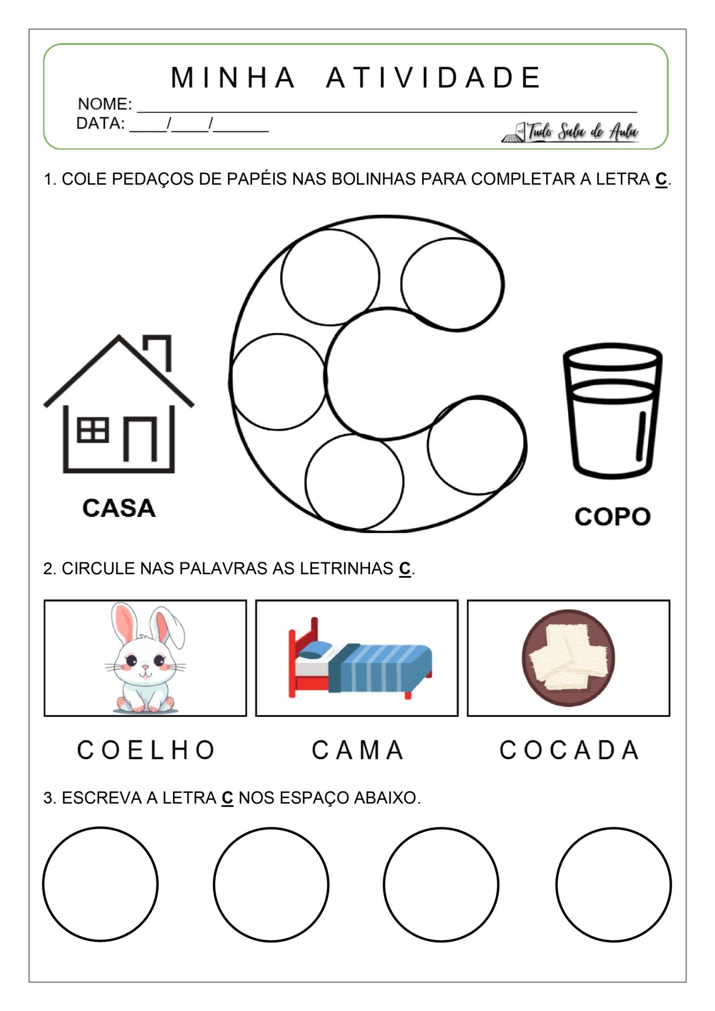 Atividade de alfabetização - Letra C