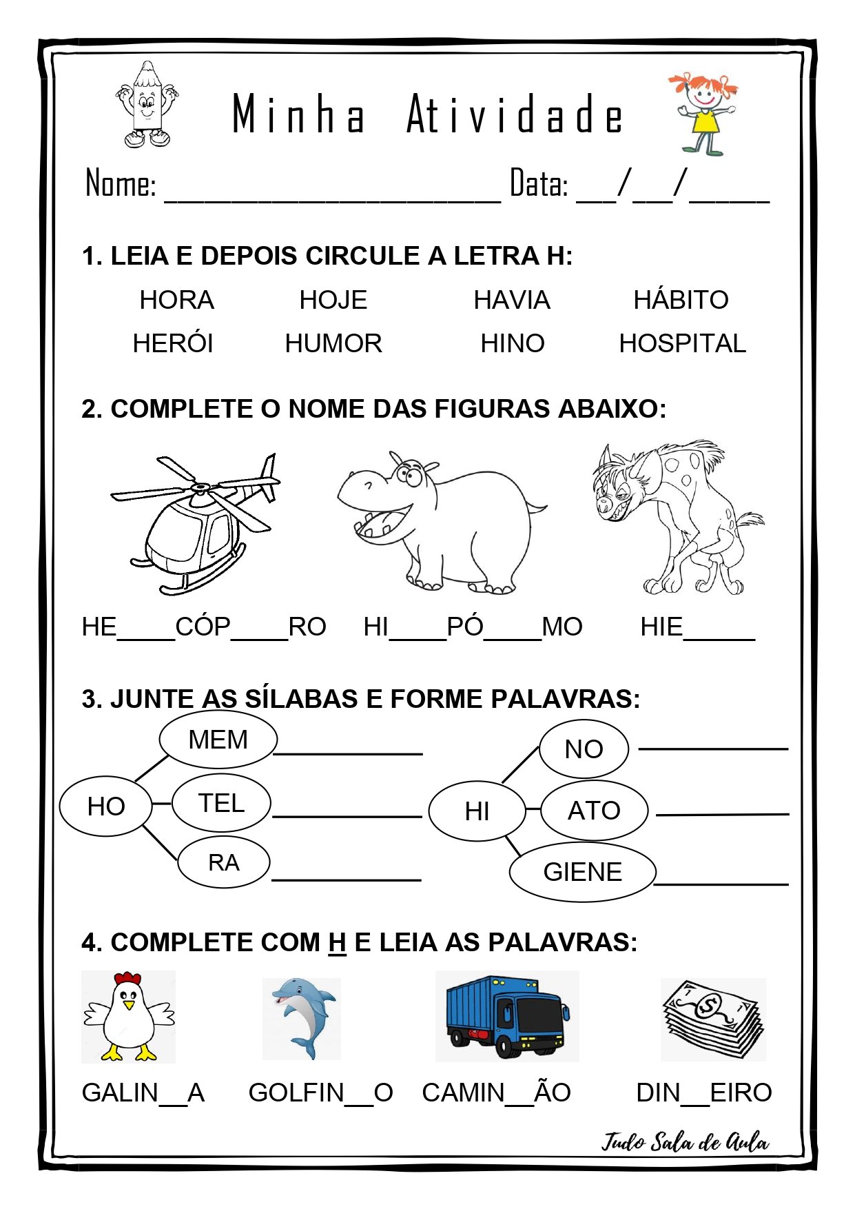 Atividade letra H - Alfabetização