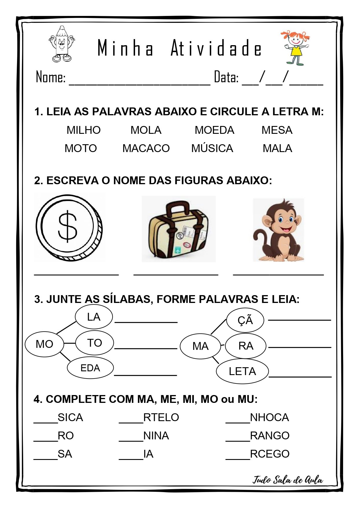 Atividade letra M - Alfabetização