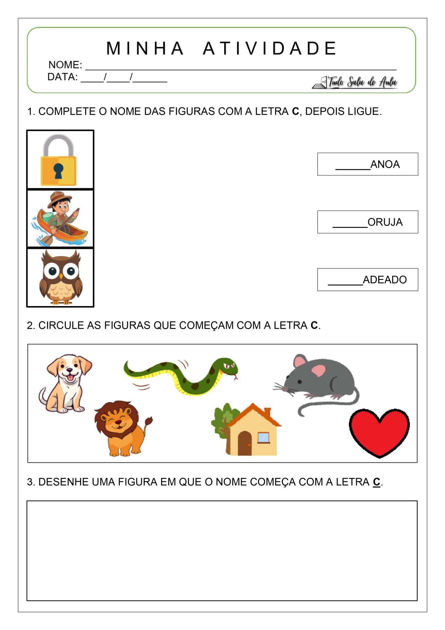 Atividade de alfabetização - Letra C