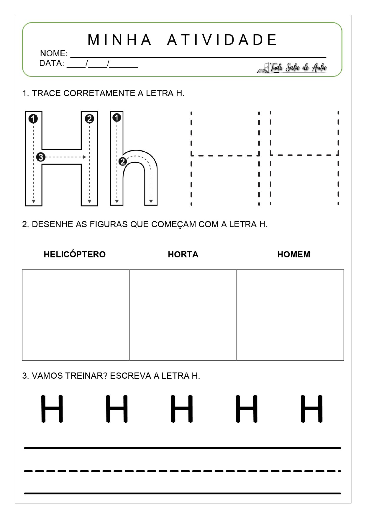 Atividade letra H - Alfabetização