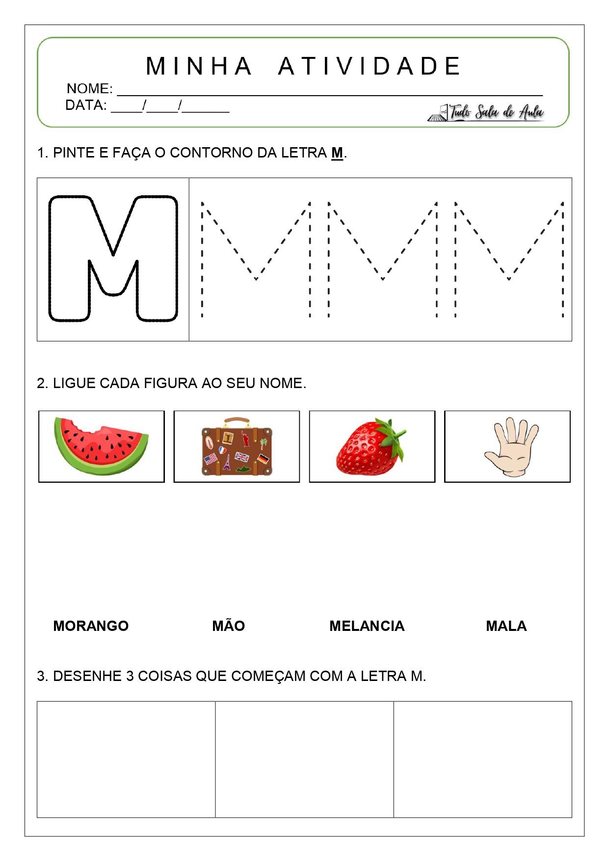 Atividade letra M - Alfabetização