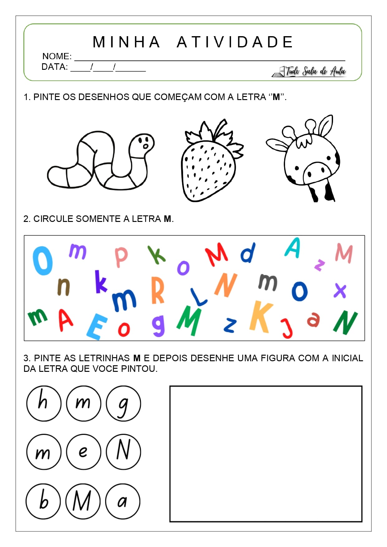 Atividade letra M - Alfabetização