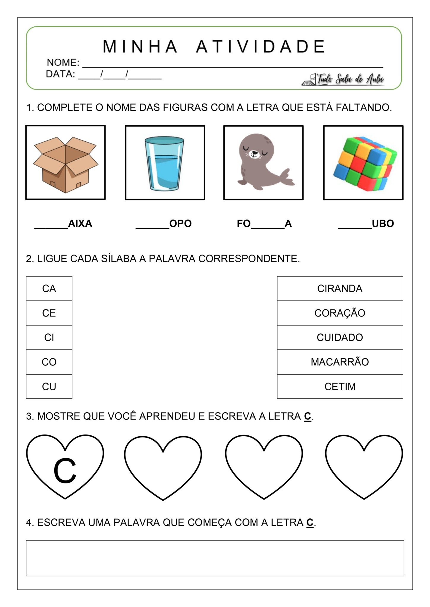 Atividade de alfabetização - Letra C