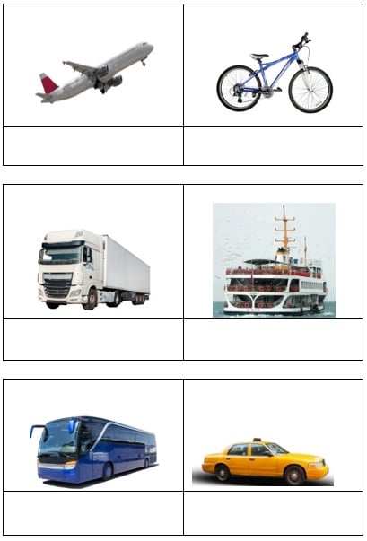 Atividade de inglês sobre os meios de transporte - 6º ano