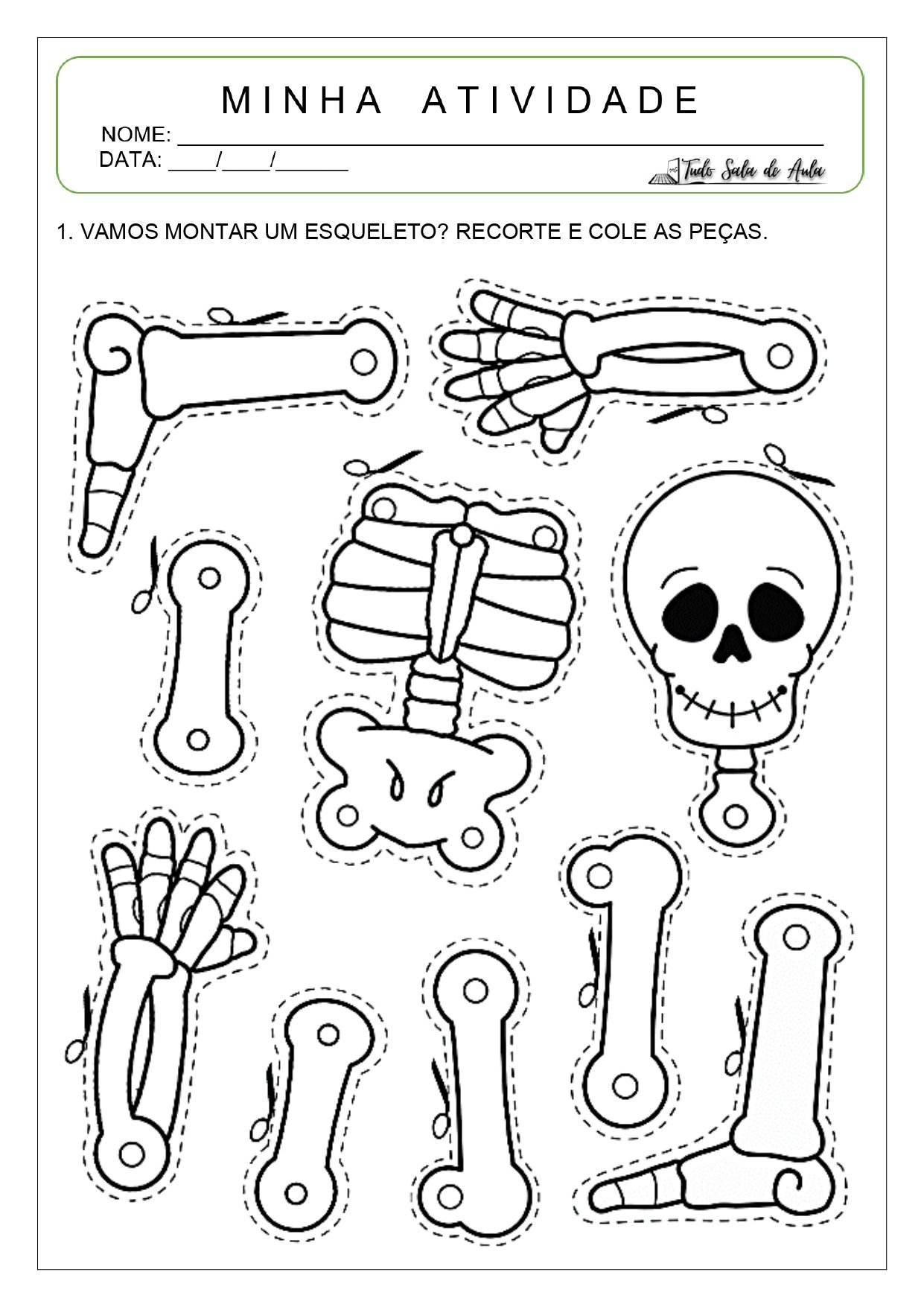 Atividade sobre Esqueleto para Educação Infantil
