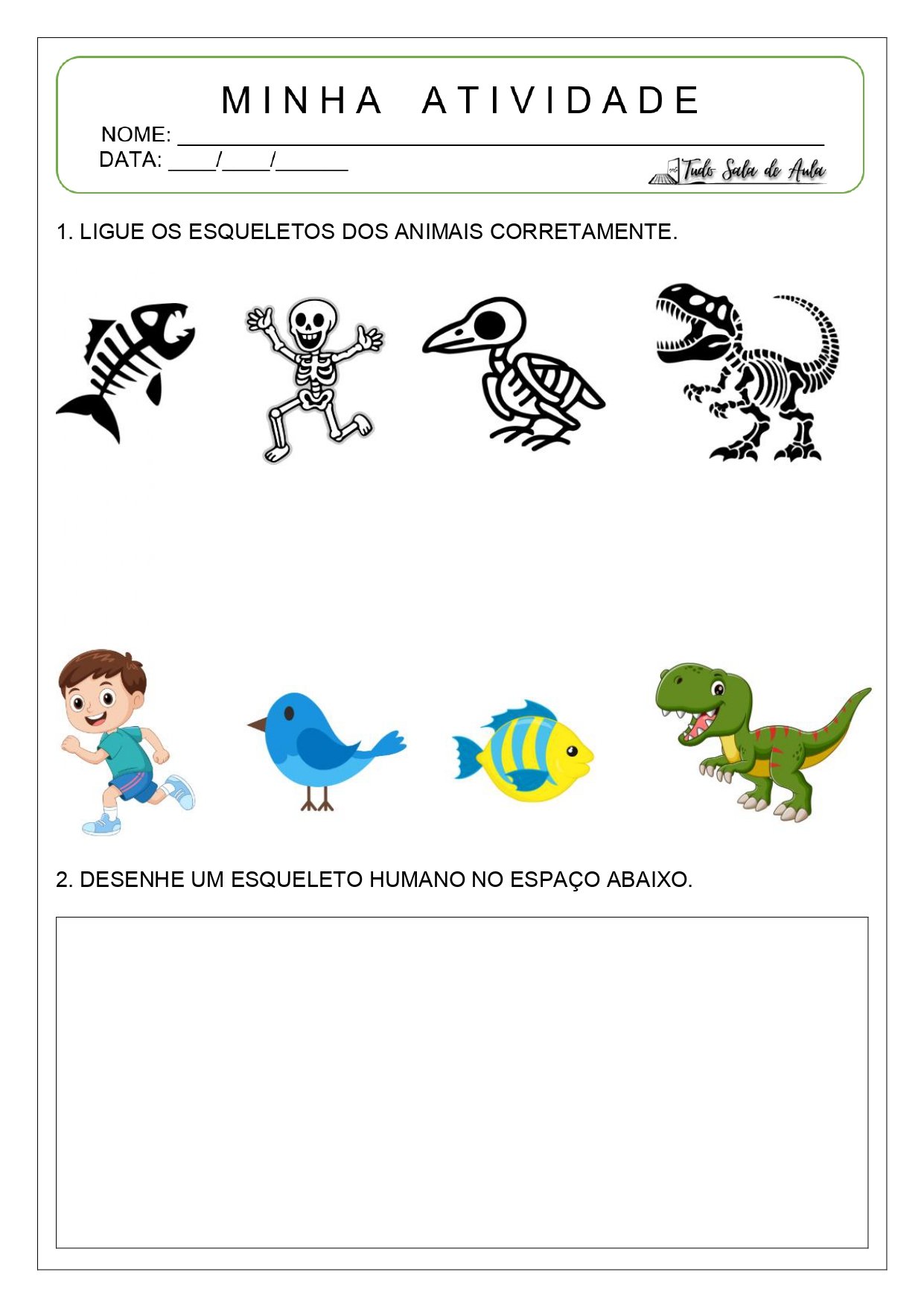 Atividade sobre Esqueleto para Educação Infantil