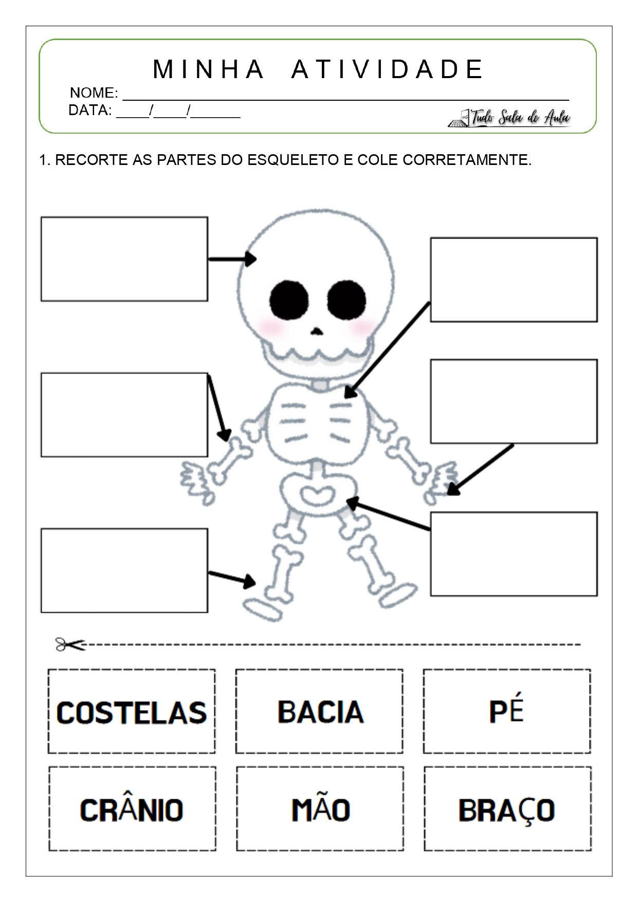 Atividade sobre Esqueleto para Educação Infantil