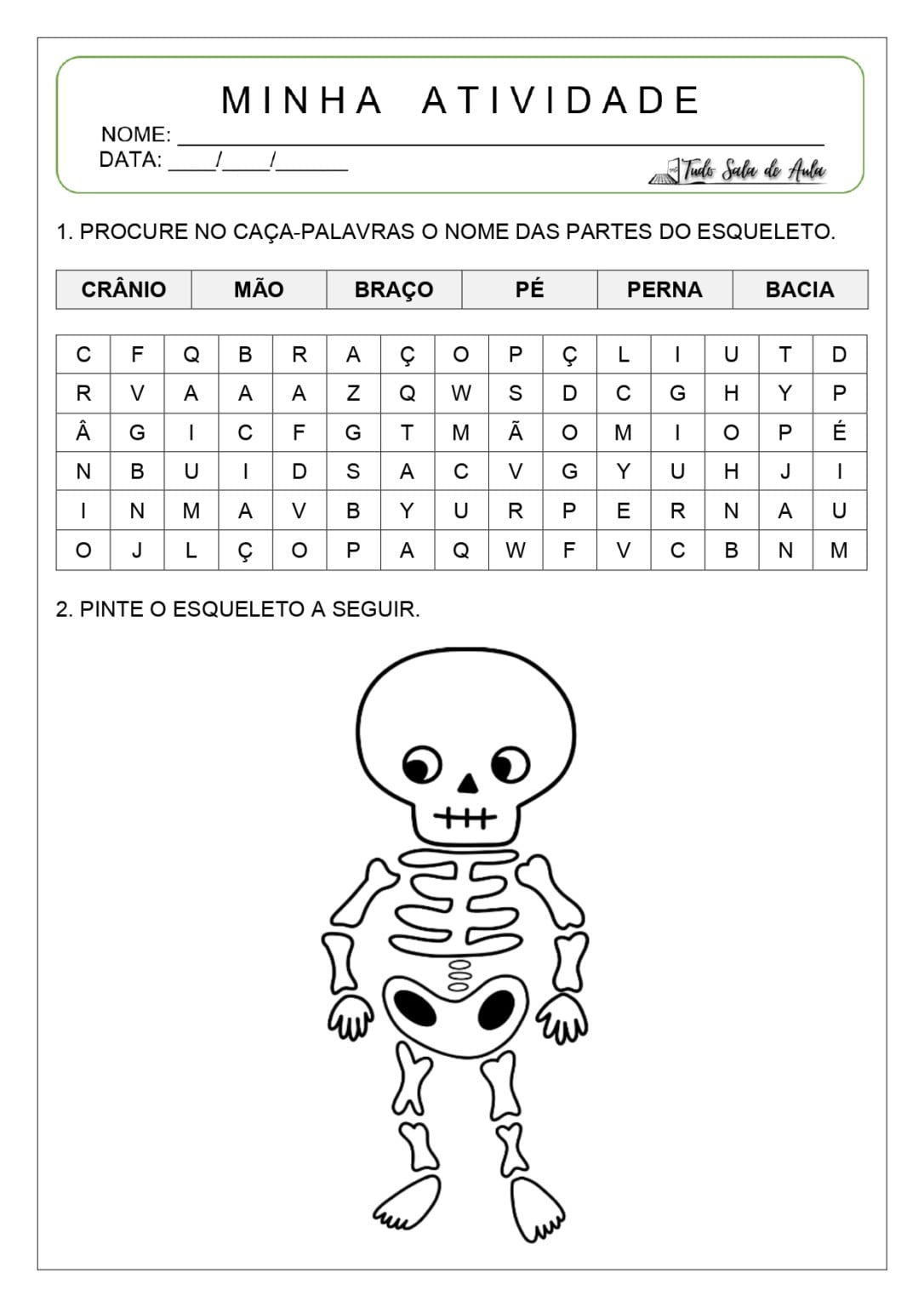 Atividade sobre Esqueleto para Educação Infantil - Tudo Sala de Aula
