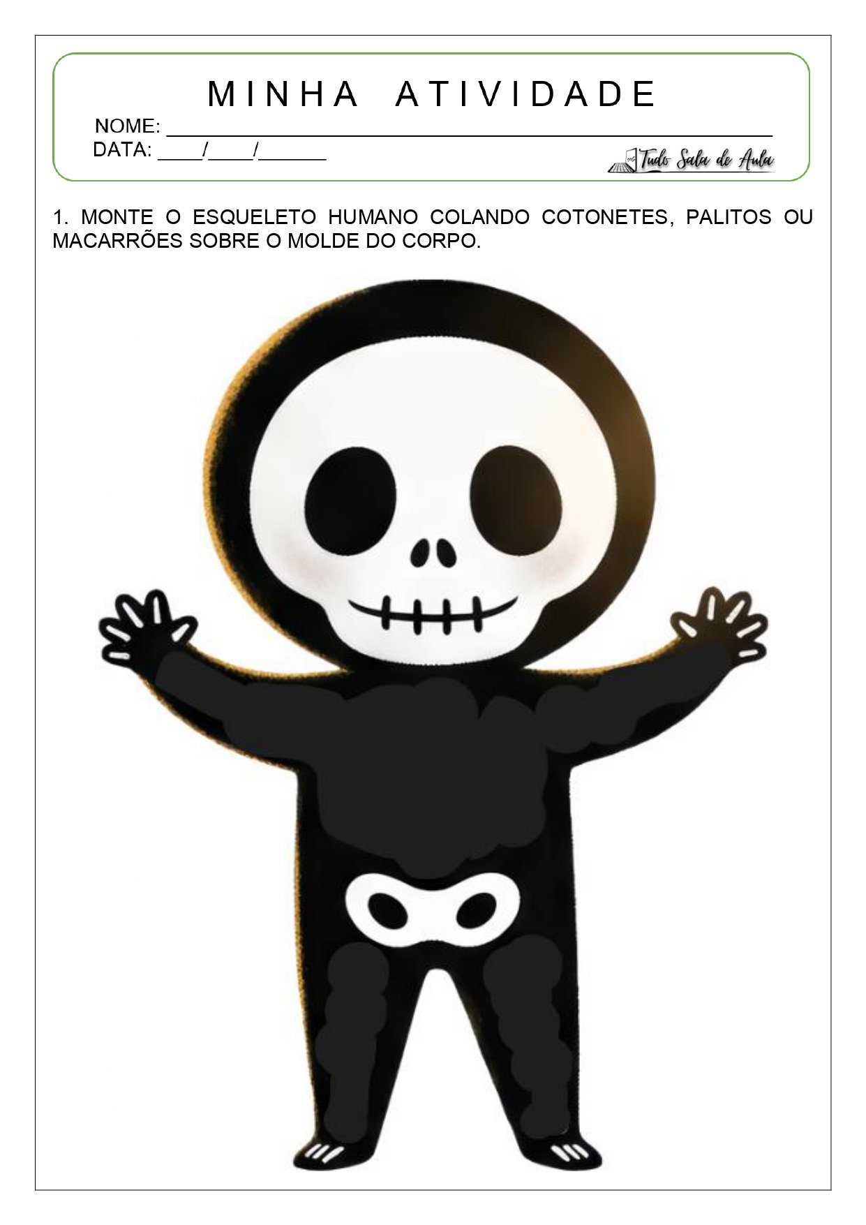 Atividade sobre Esqueleto para Educação Infantil