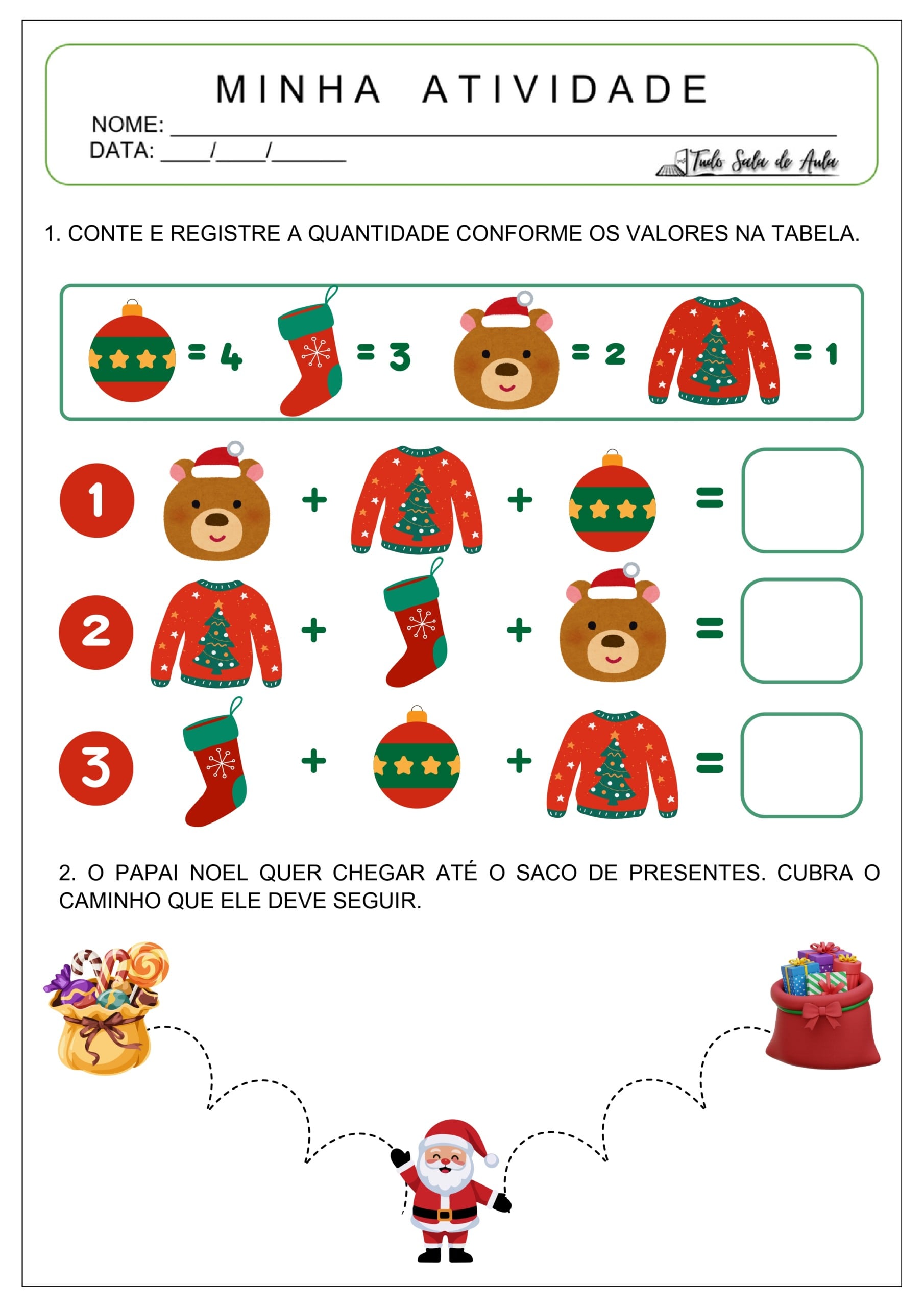 10 Atividades de Matemática sobre o Natal - Educação Infantil - Tudo ...