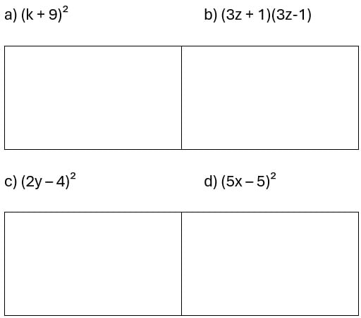 Exercícios de Produtos Notáveis - 8º e 9º ano