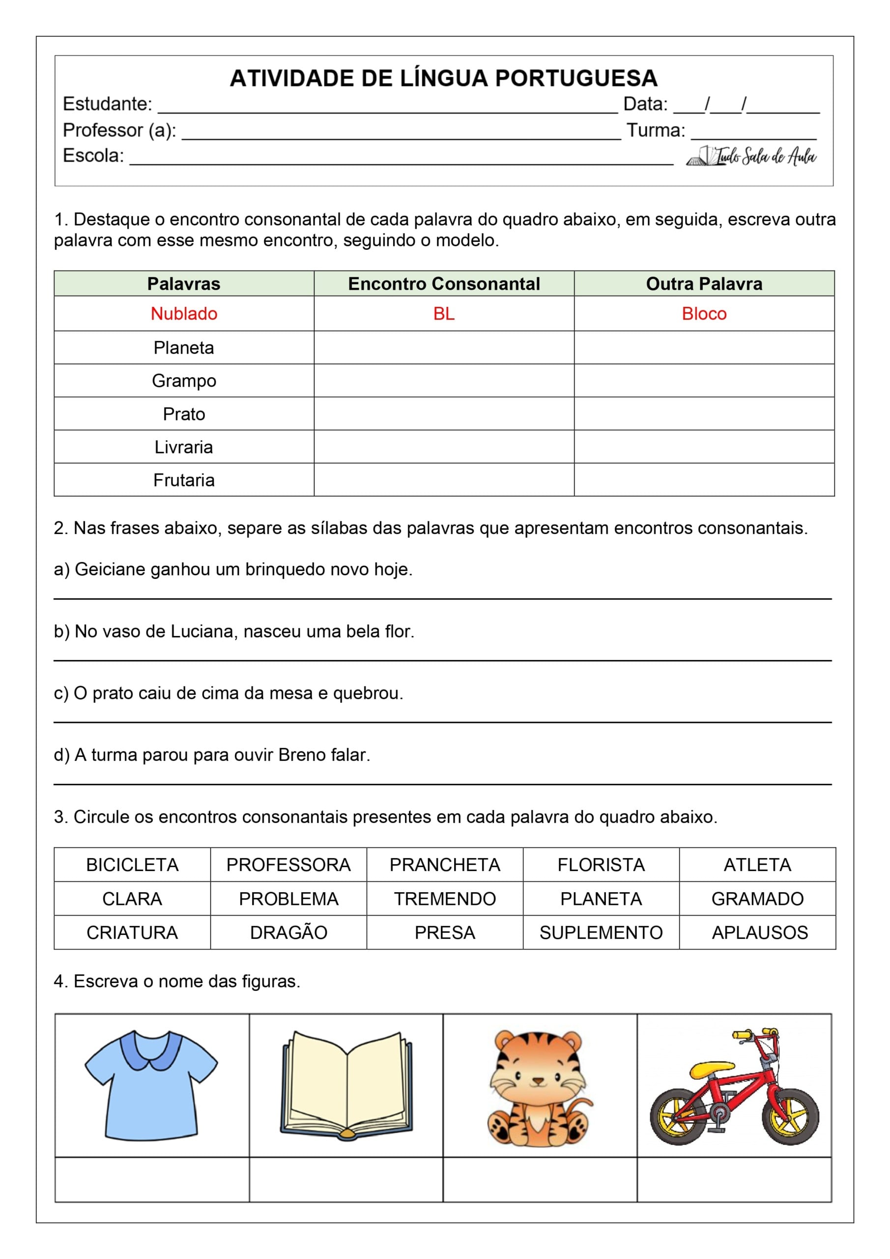 Atividades de Encontros Consonantais - 2º e 3º ano
