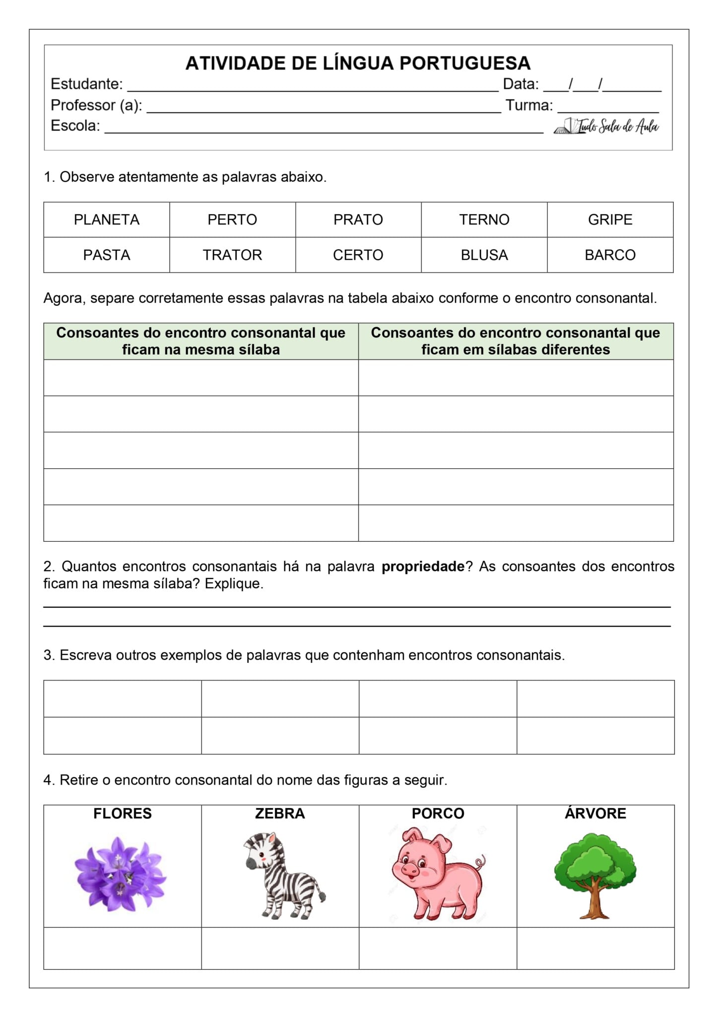 Atividades de Encontros Consonantais - 2º e 3º ano - Tudo Sala de Aula