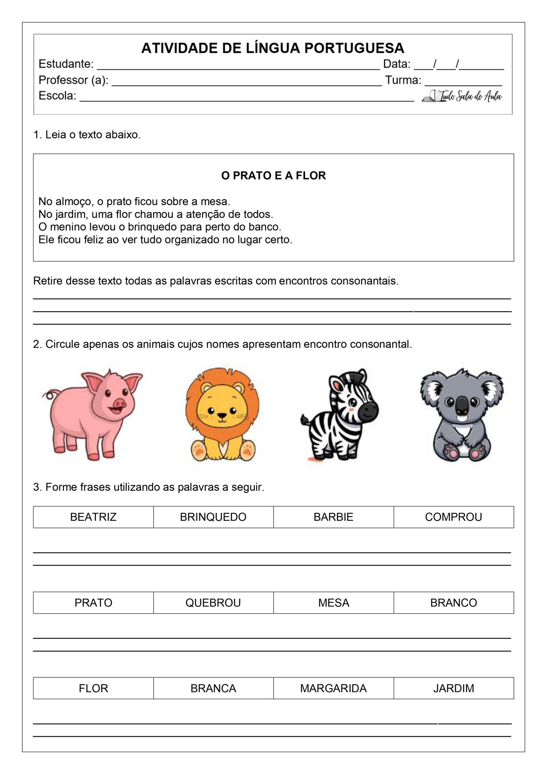 Atividades de Encontros Consonantais - 2º e 3º ano