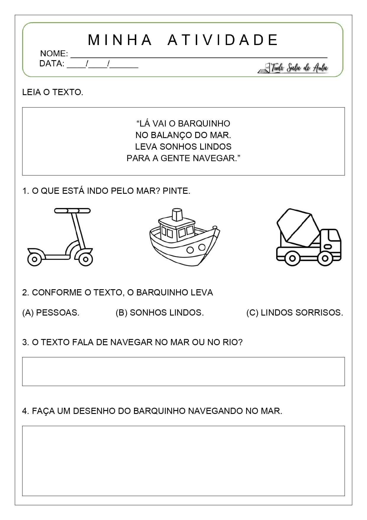 Atividades com Gêneros Diversos para Interpretação - 1º ano