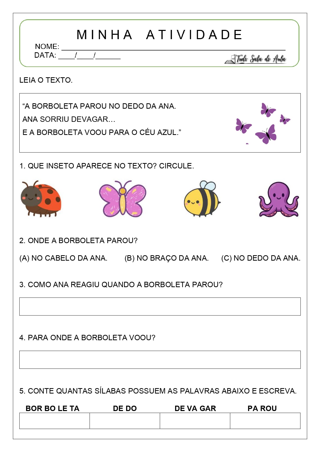 Atividades com Gêneros Diversos para Interpretação - 1º ano