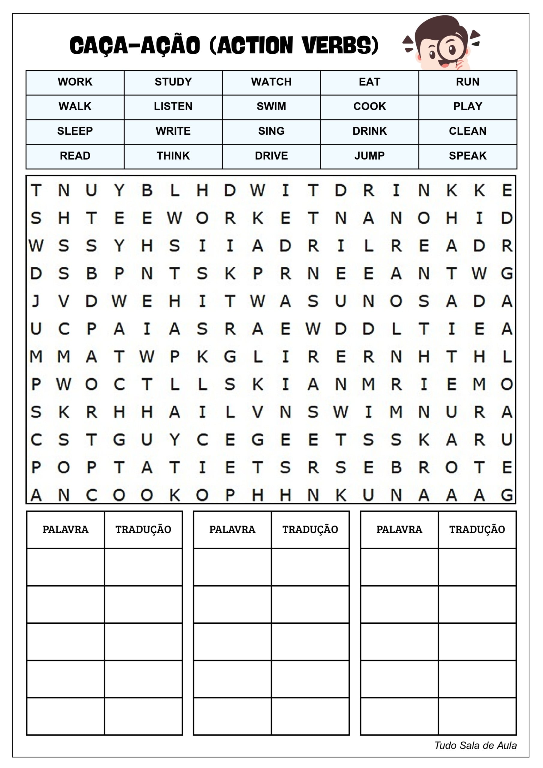 Dinâmica de Inglês - Caça-Ação