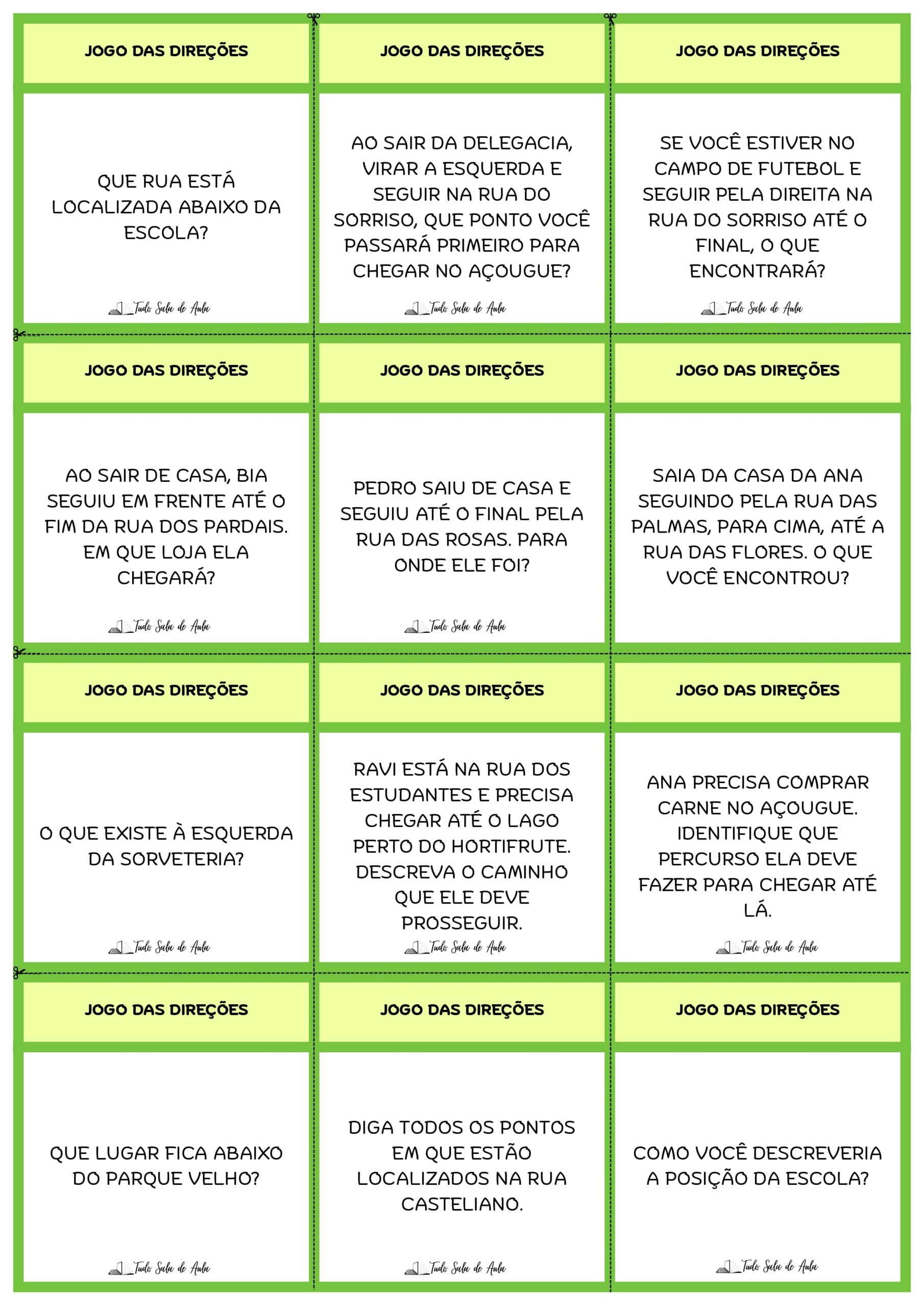Jogo das Direções - Atividade Lúdica para Imprimir