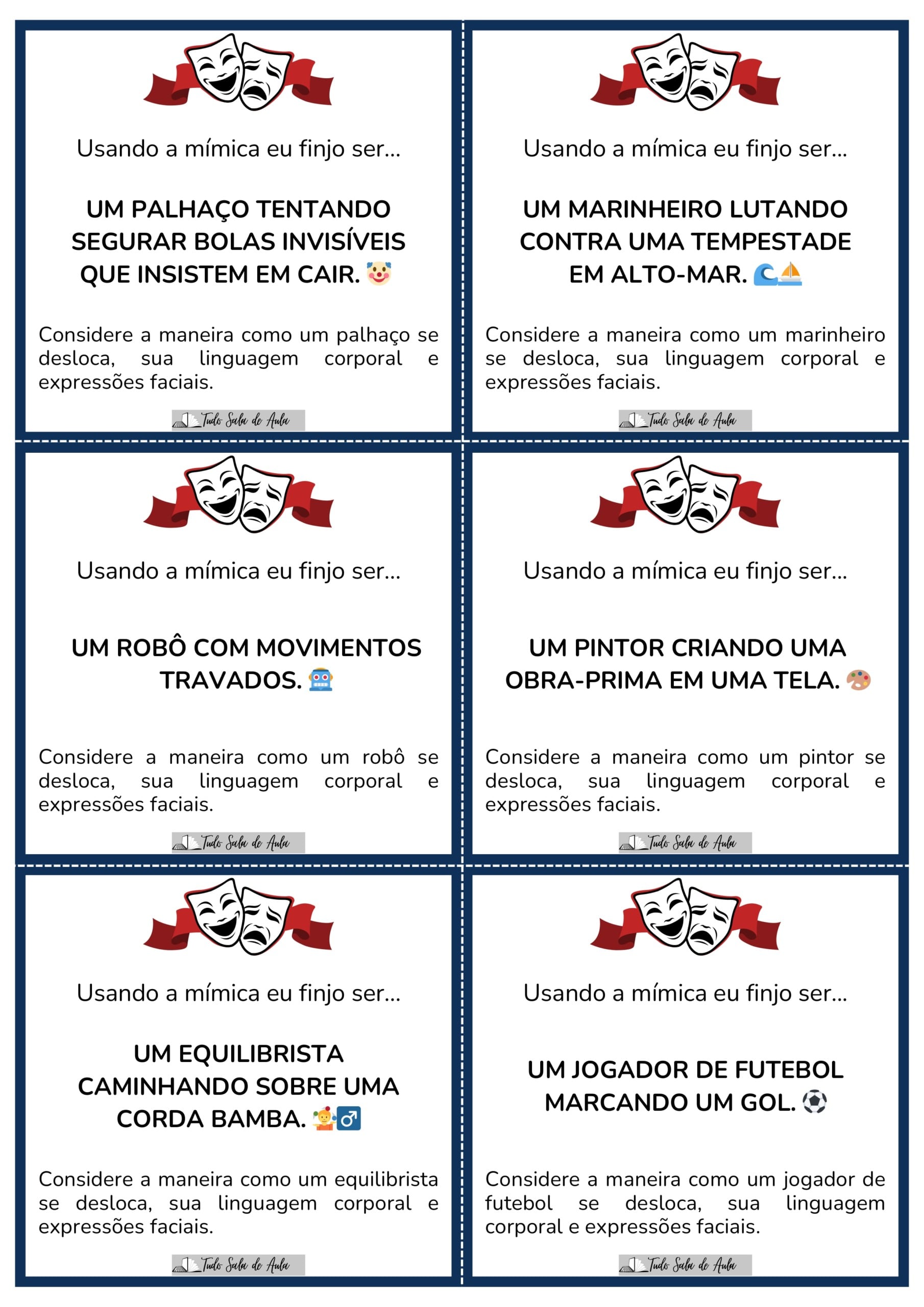 Jogo das Mímicas - Atividade Lúdica para imprimir