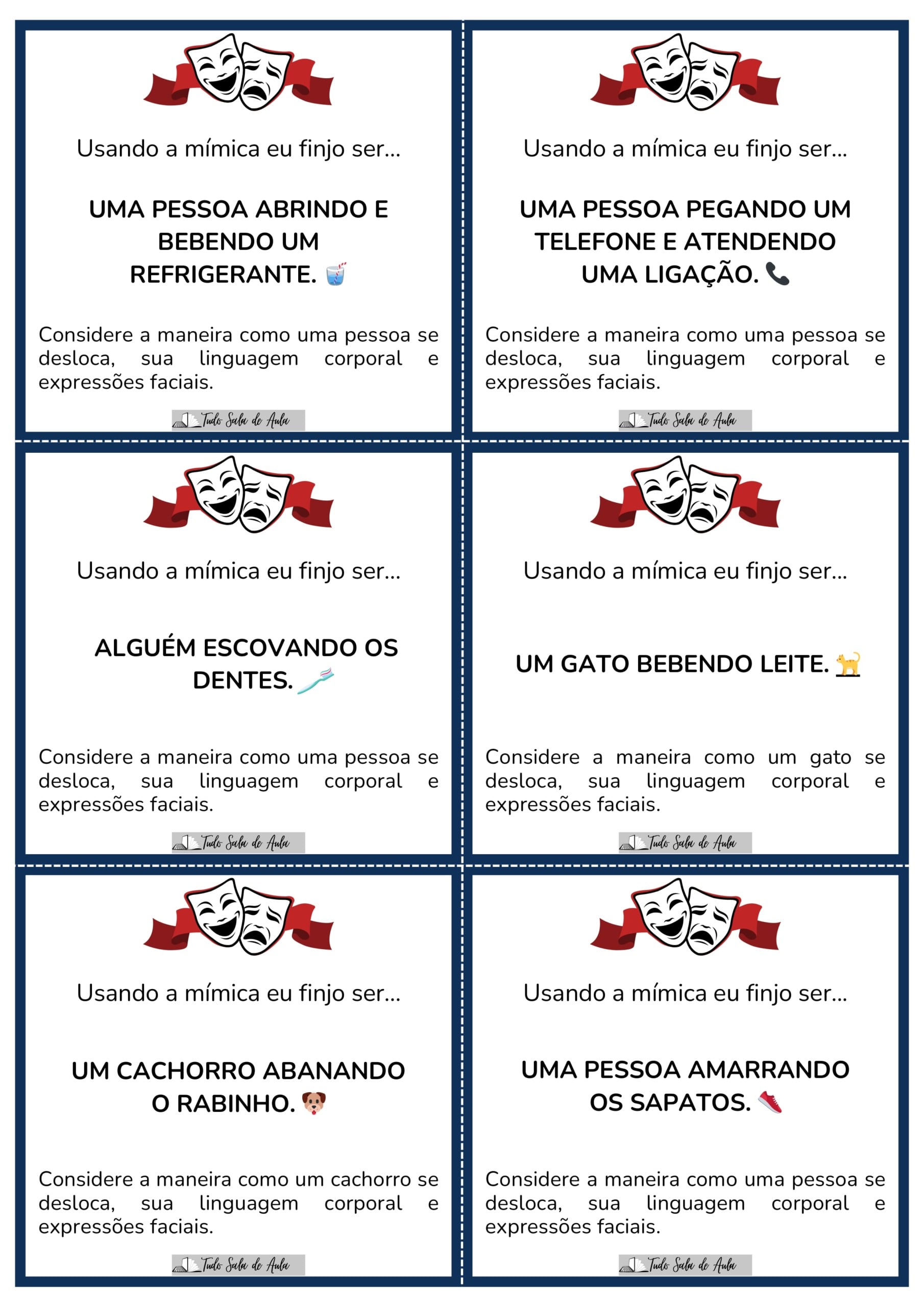 Jogo das Mímicas - Atividade Lúdica para imprimir