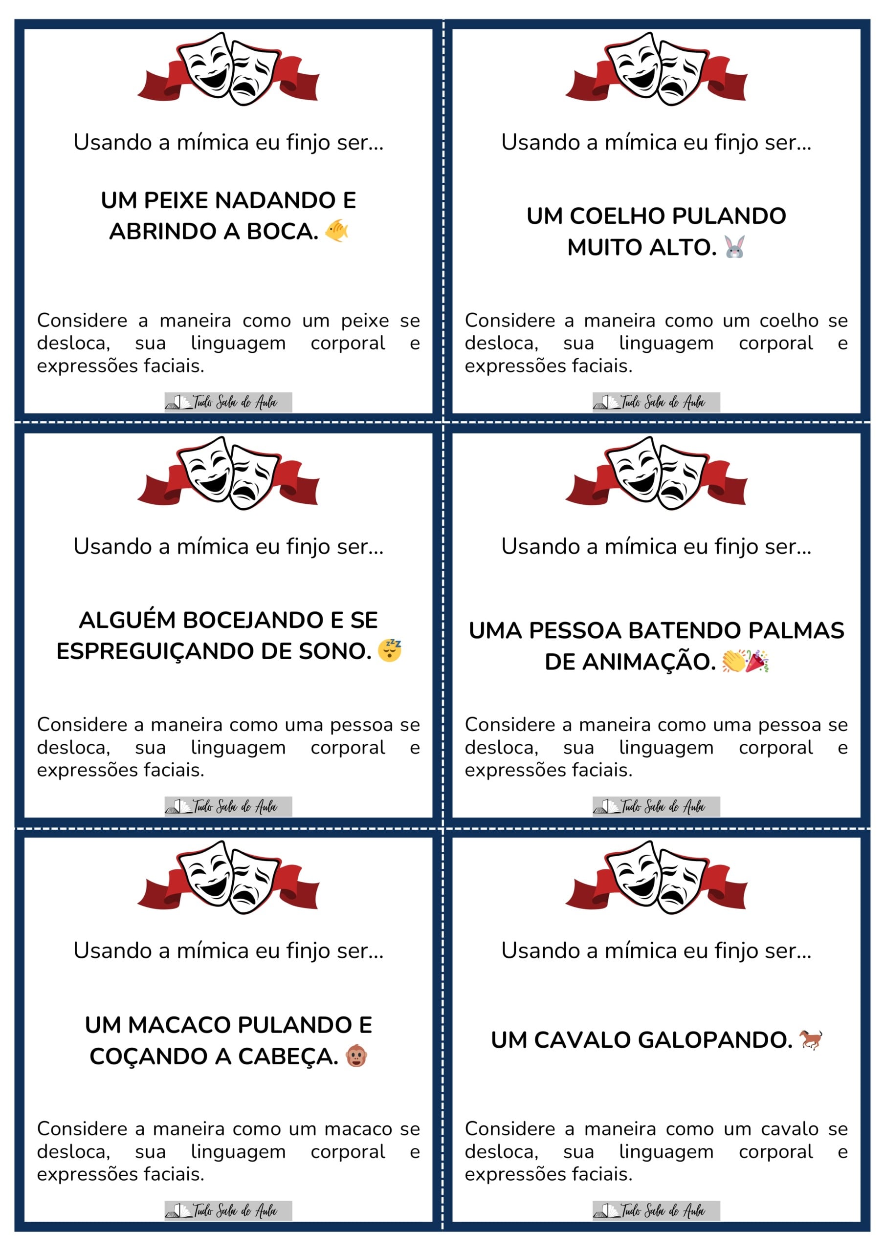 Jogo das Mímicas - Atividade Lúdica para imprimir