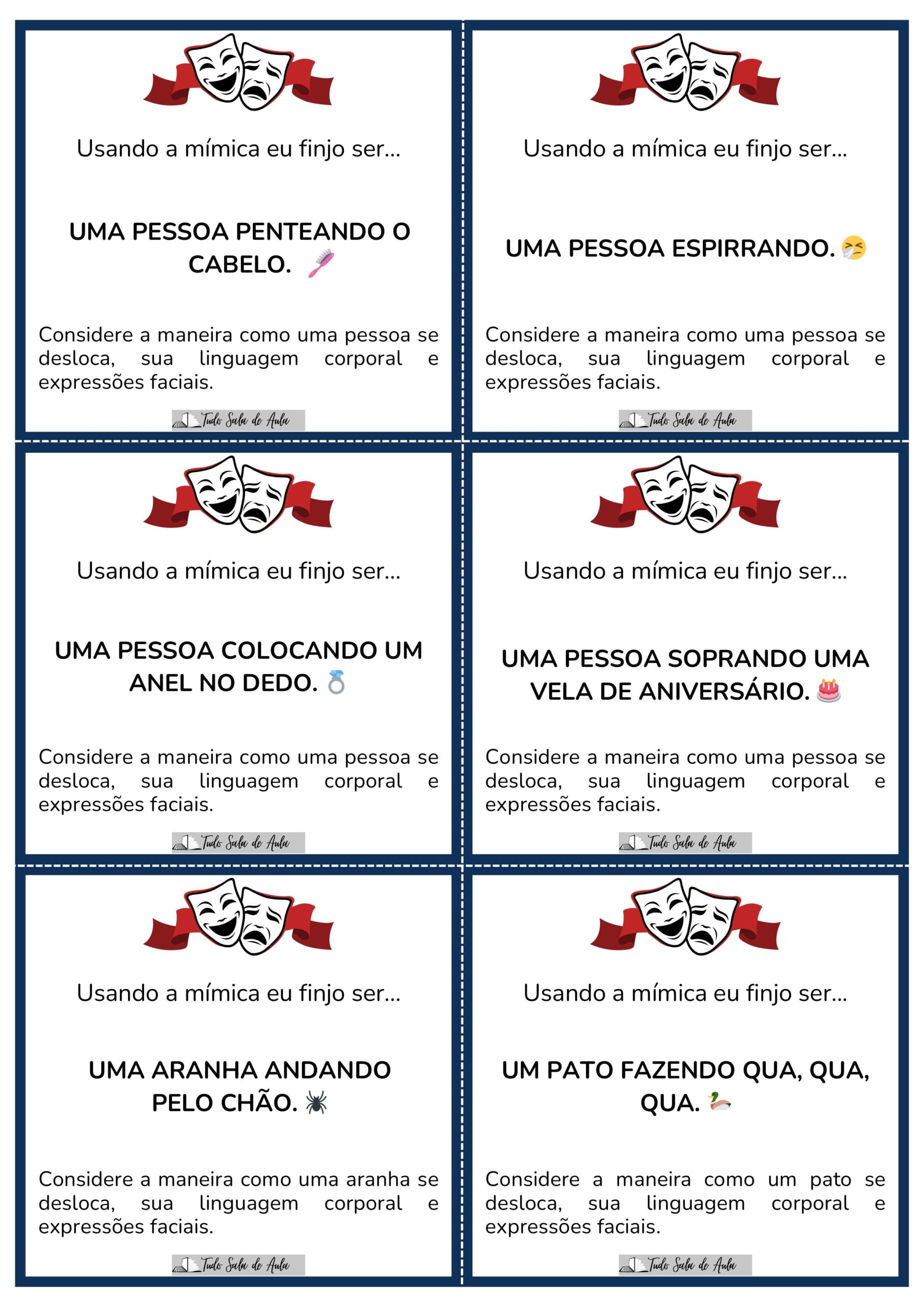 Jogo das Mímicas - Atividade Lúdica para imprimir