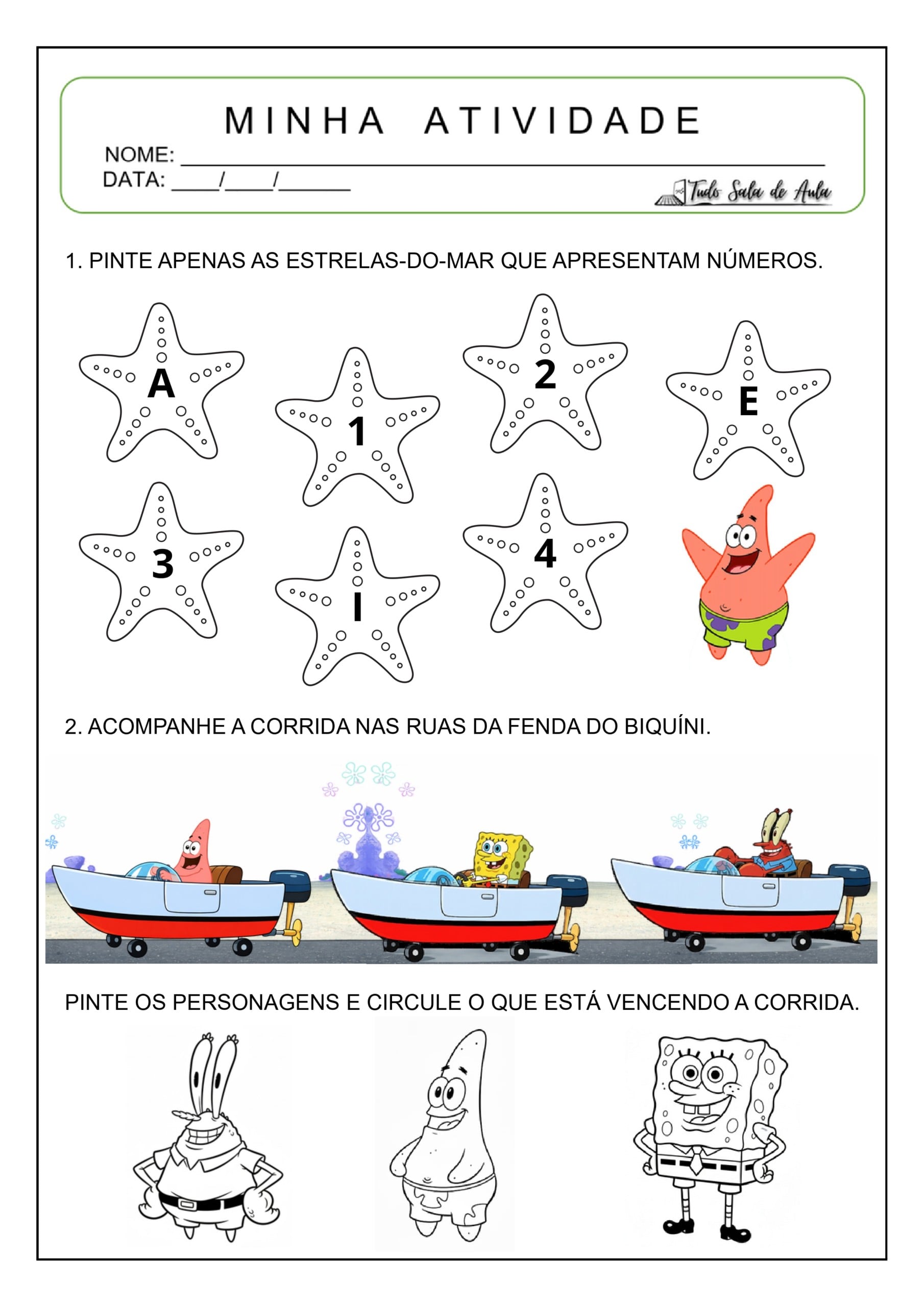 Atividades de Matemática do Bob Esponja - Educação Infantil