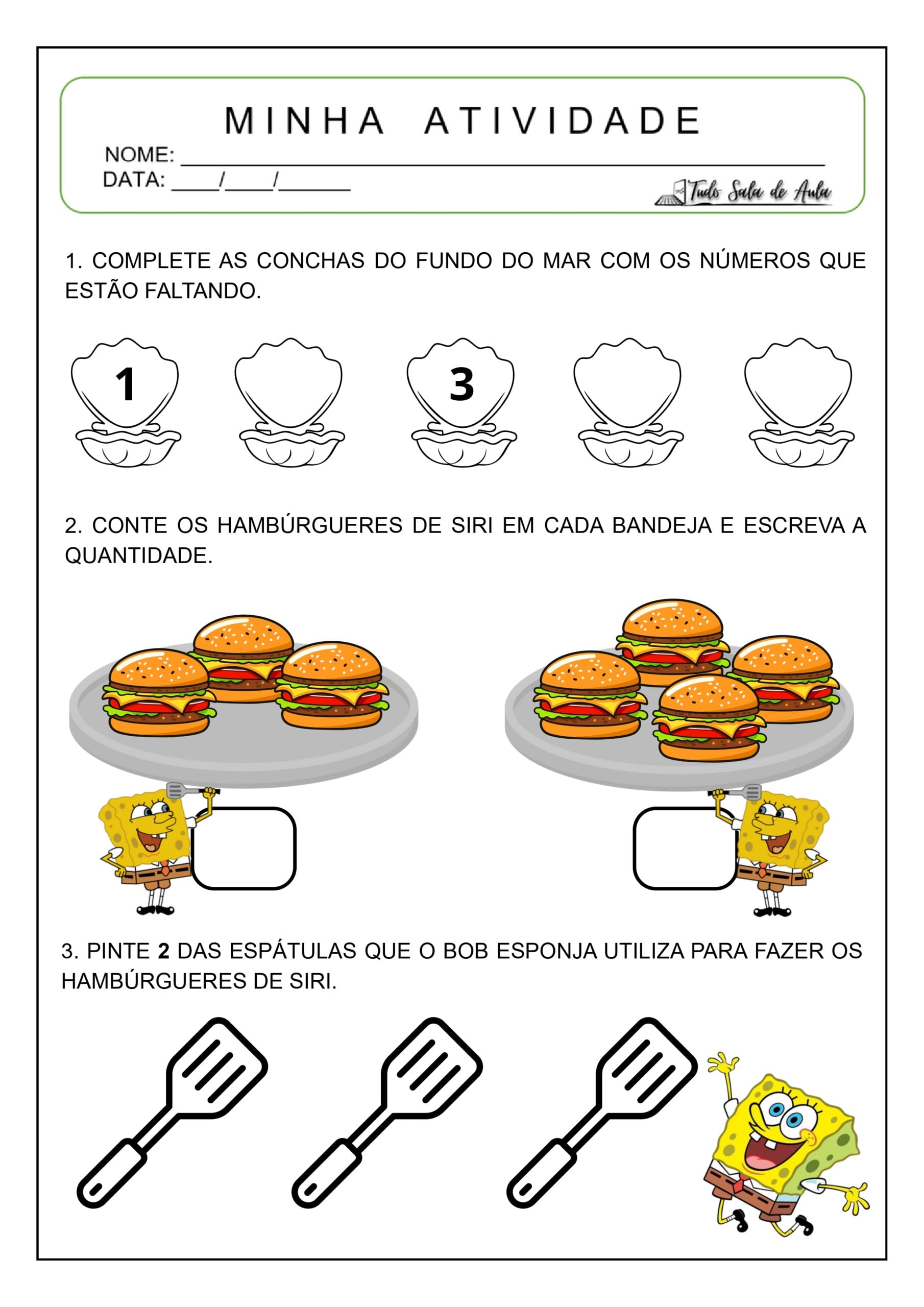 Atividades de Matemática do Bob Esponja - Educação Infantil