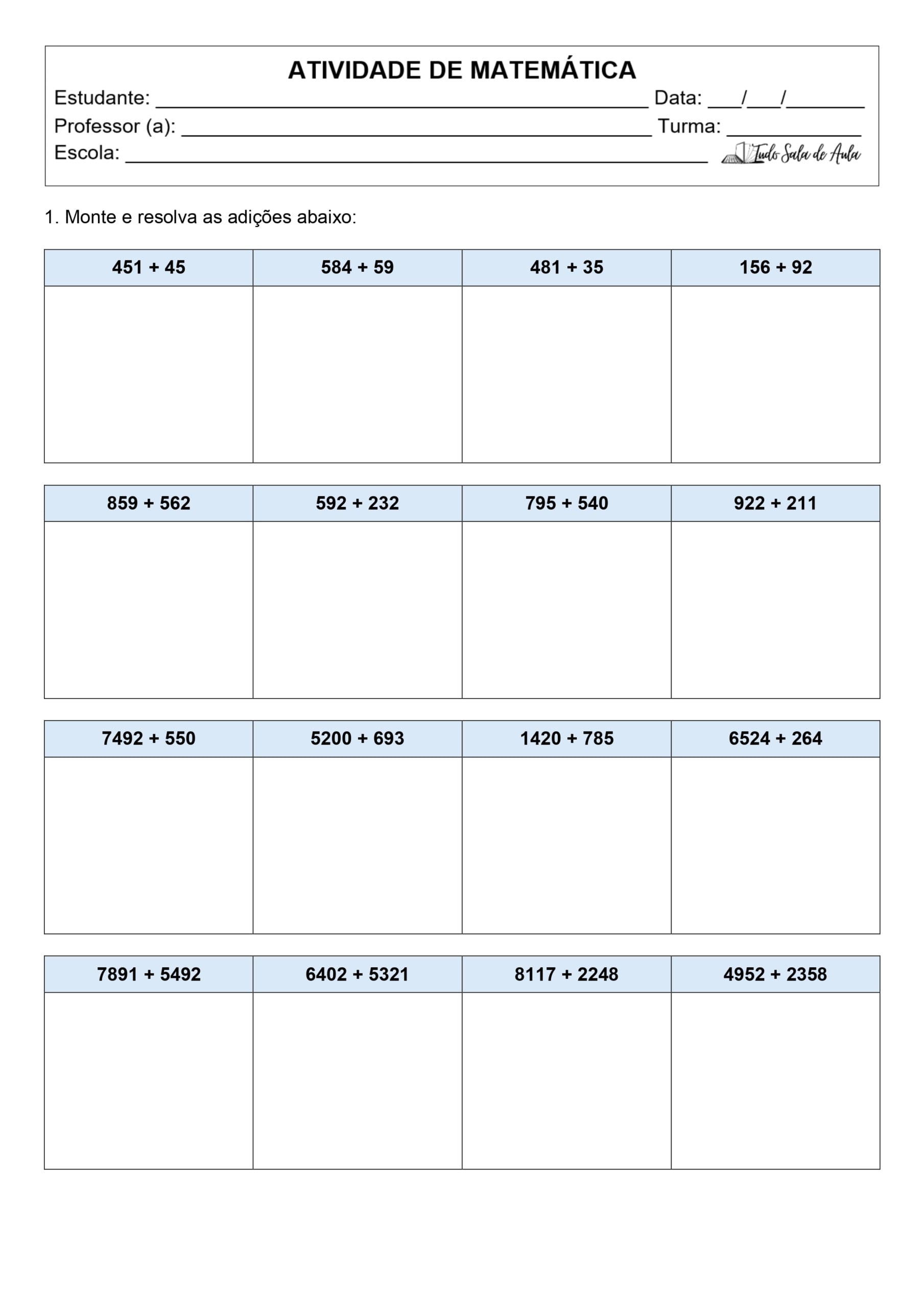 Atividades com Continhas de Matemática Básica - 4º e 5º Ano