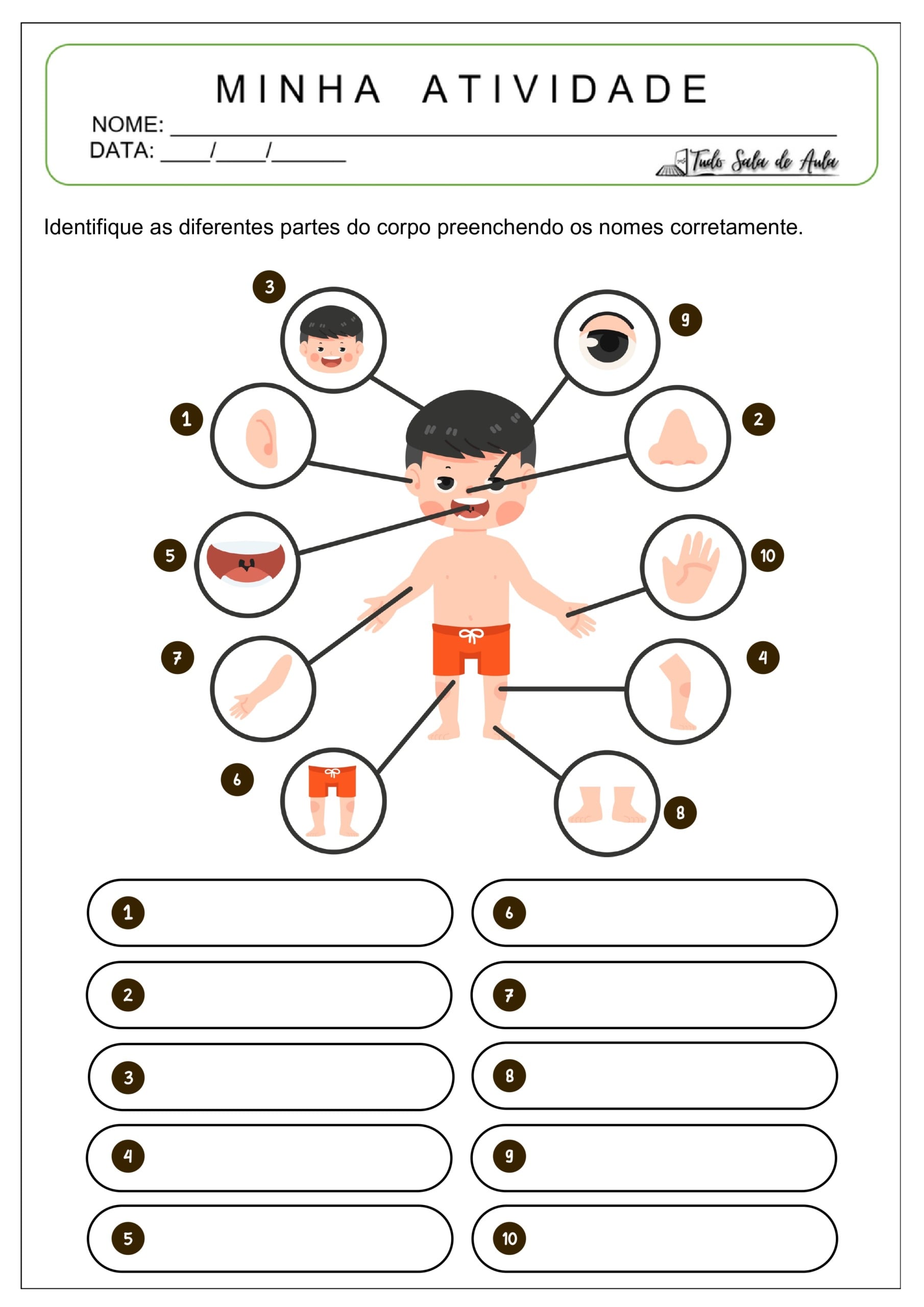 10 Atividades do Corpo Humano - Educação Infantil