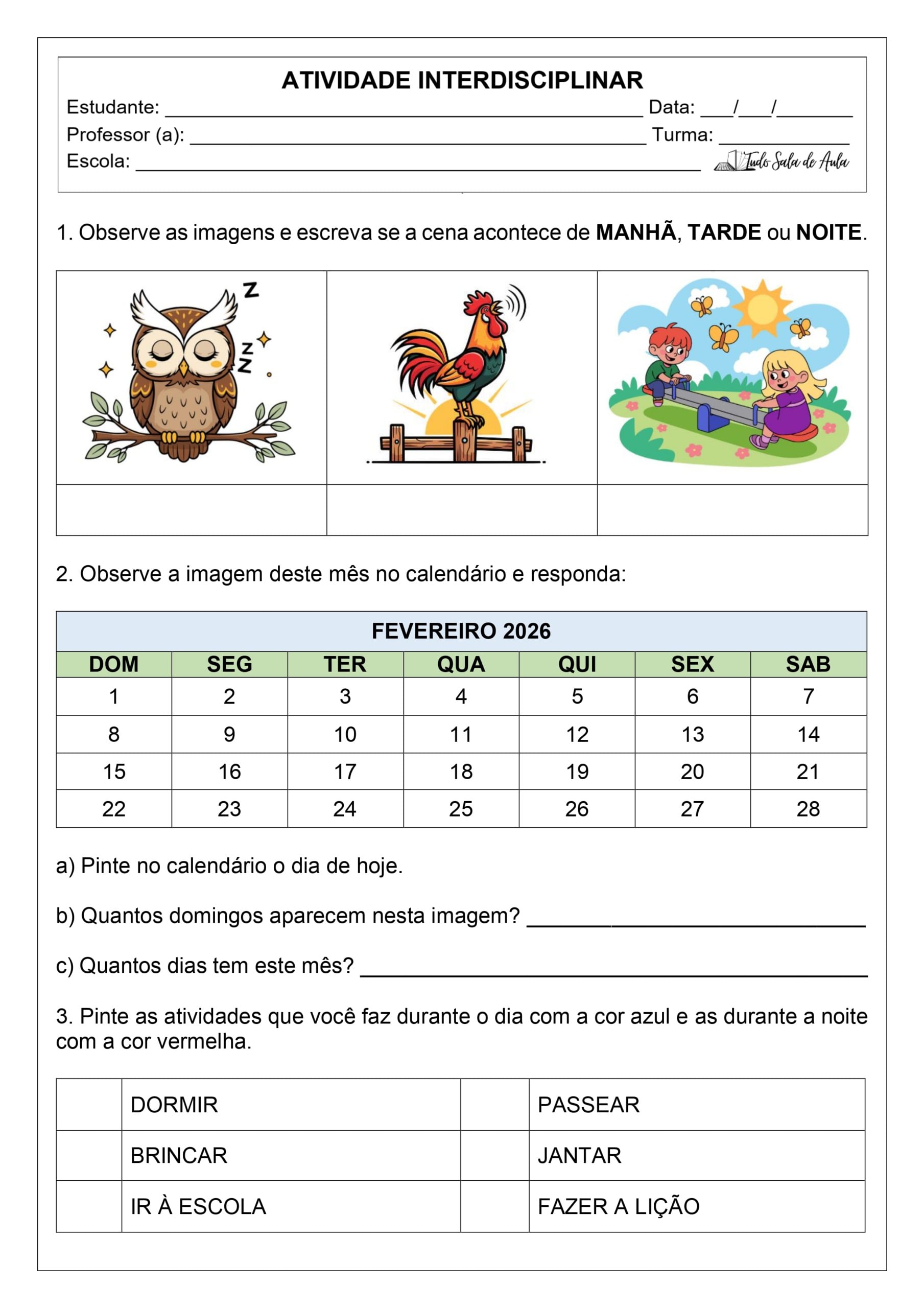 Atividades sobre Escalas de Tempo para o 1º ano fundamental - Tudo Sala ...