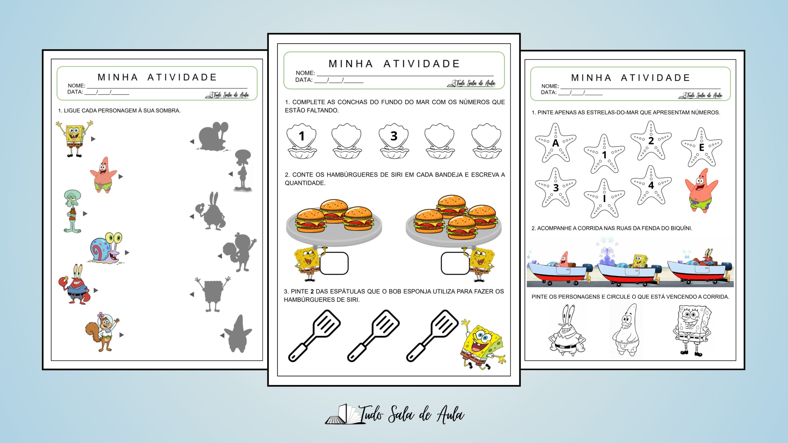 Atividades de Matemática do Bob Esponja - Educação Infantil