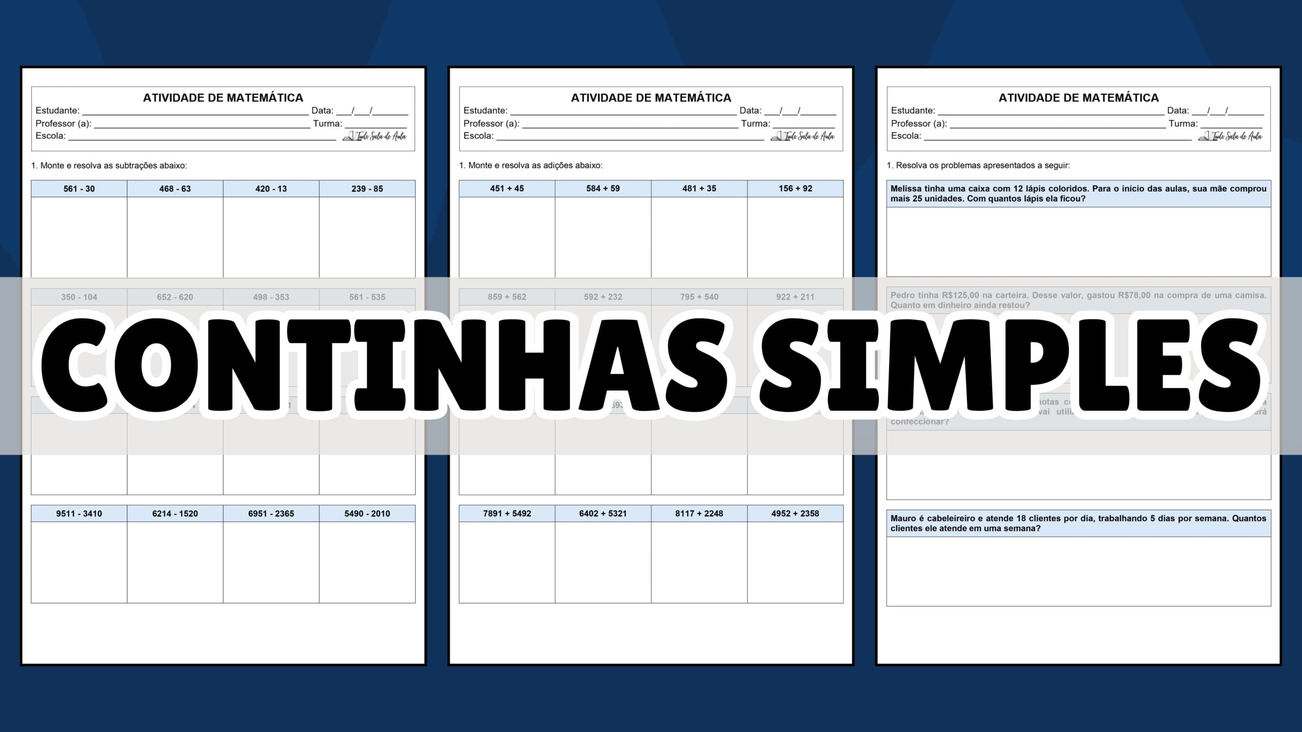 Atividades com Continhas de Matemática Básica - 4º e 5º Ano