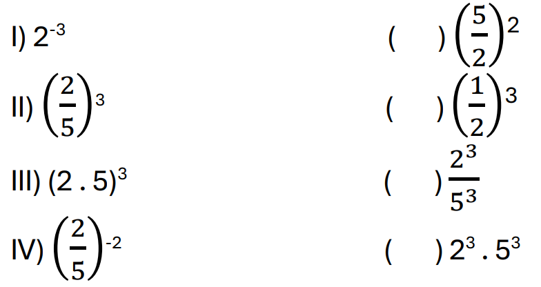 Atividade sobre Propriedades da Potenciação - 8º e 9º ano