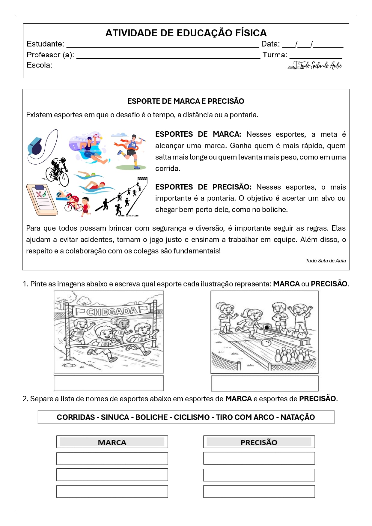 Atividades sobre Esportes de Marca e Precisão - 2º e 3º ano - Tudo Sala ...