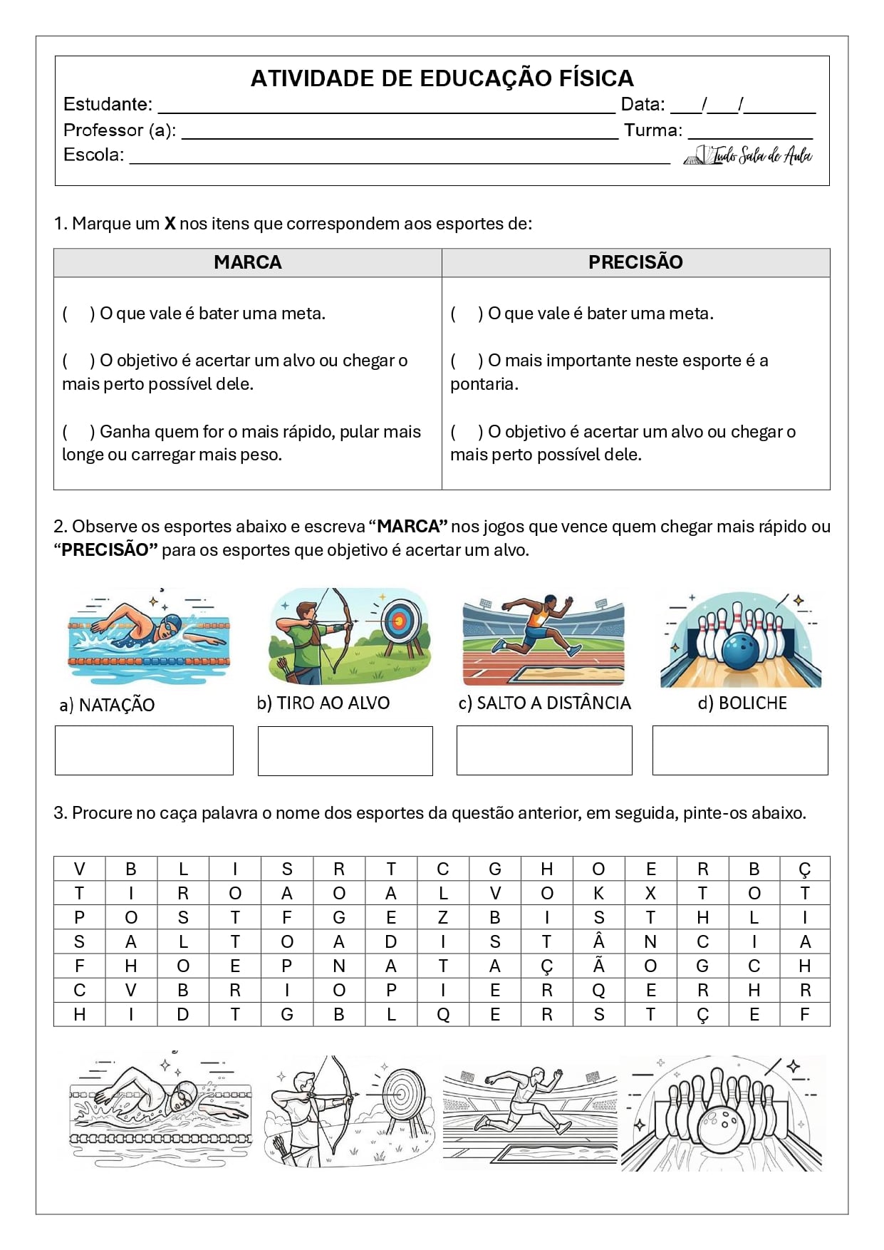 Atividades sobre Esportes de Marca e Precisão - 2º e 3º ano - Tudo Sala ...