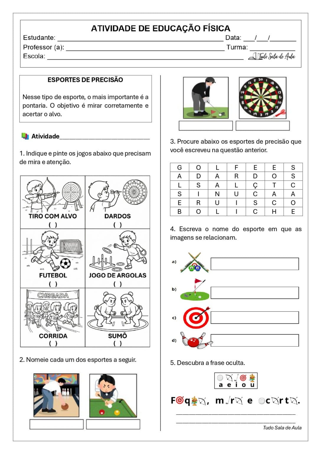Atividades sobre Esportes de Marca e Precisão - 2º e 3º ano - Tudo Sala ...