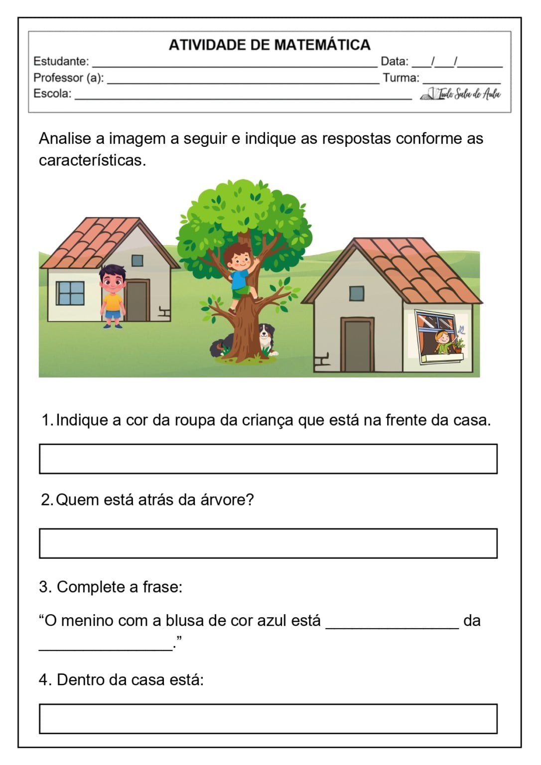 Atividade sobre Noções de Posição - 1º e 2º ano - Tudo Sala de Aula