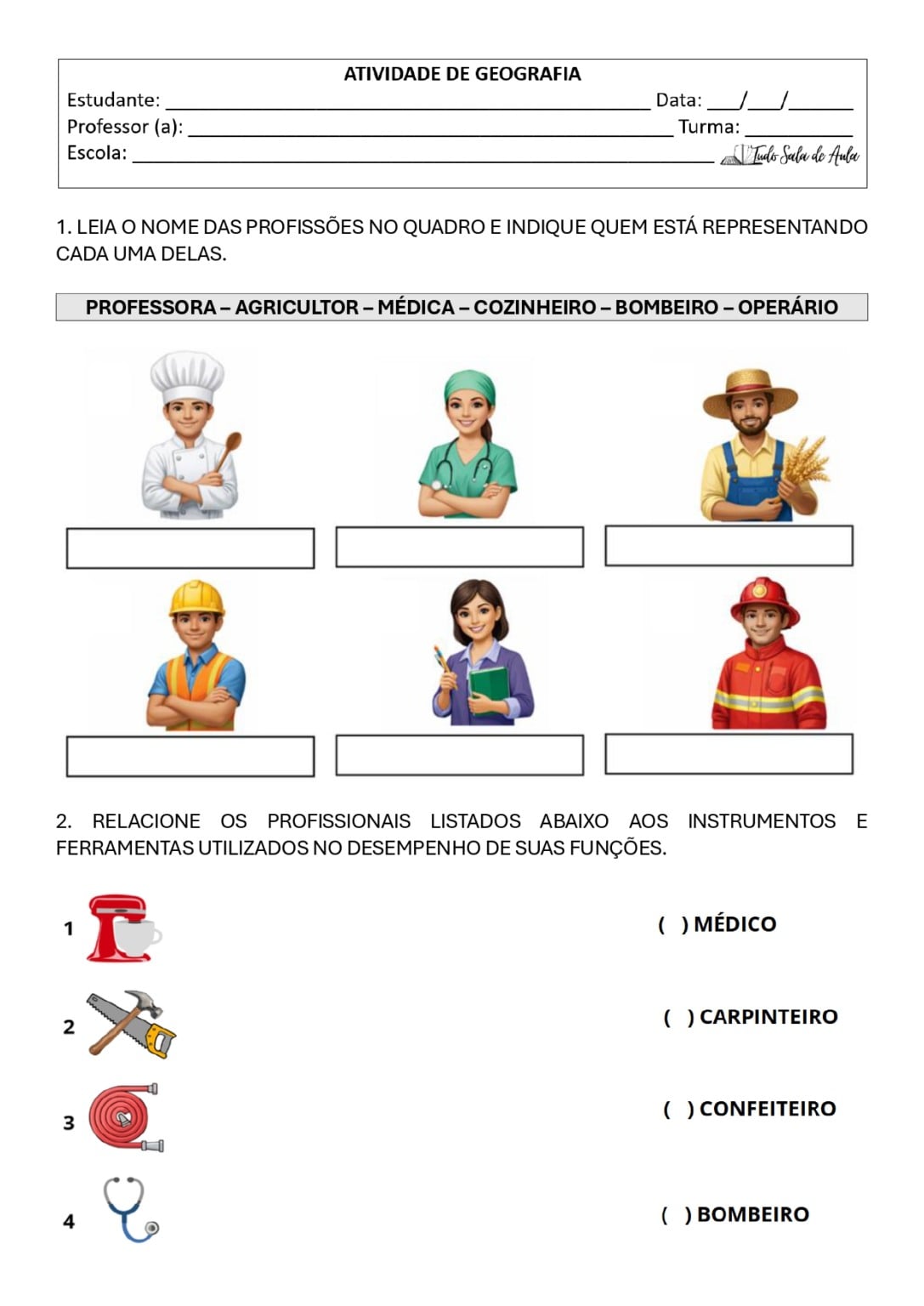 Atividades sobre os Tipos de Trabalho - 1º e 2º ano - Tudo Sala de Aula