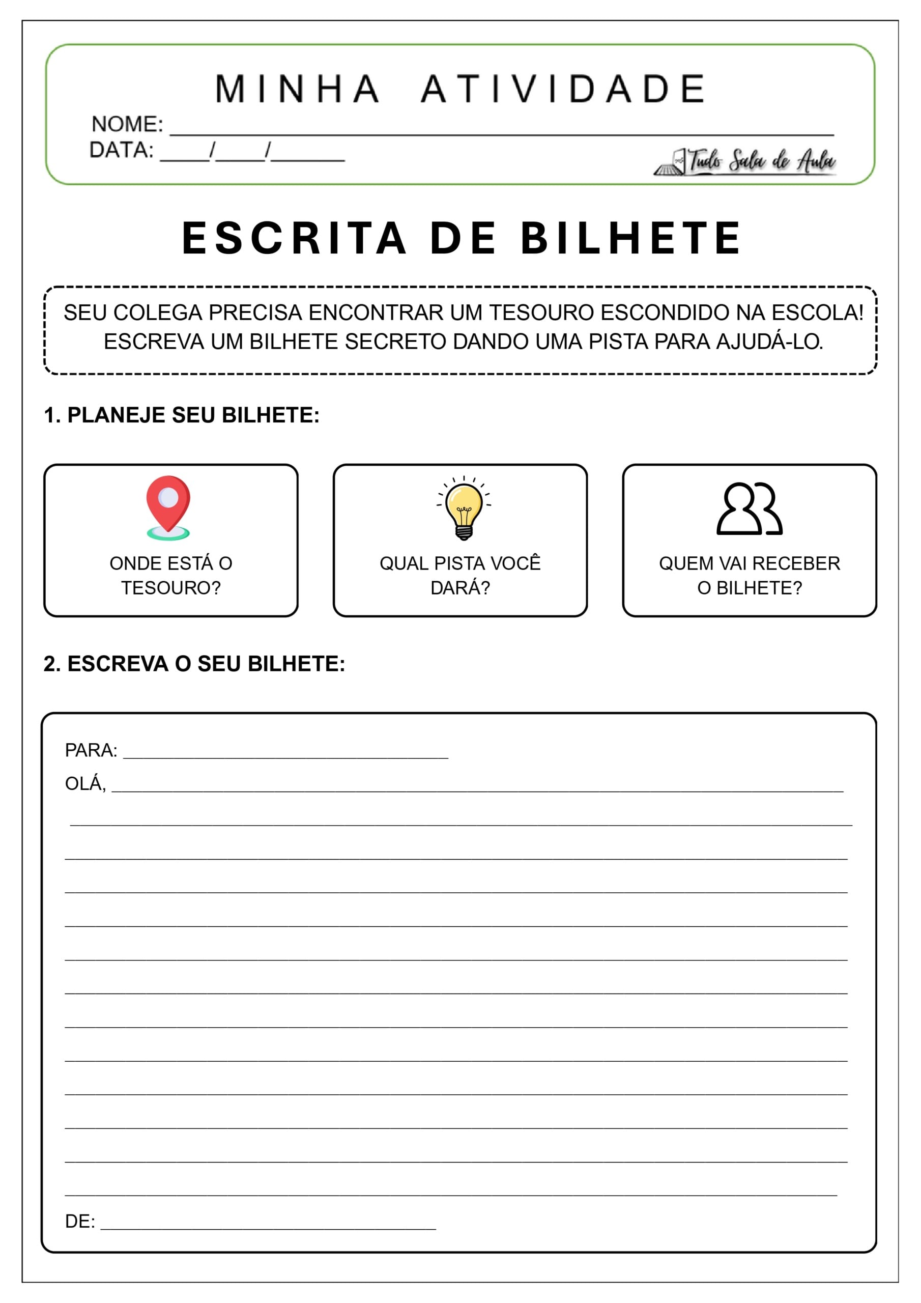 Produção de Texto: Gênero Bilhete - 3º e 4º ano - Tudo Sala de Aula