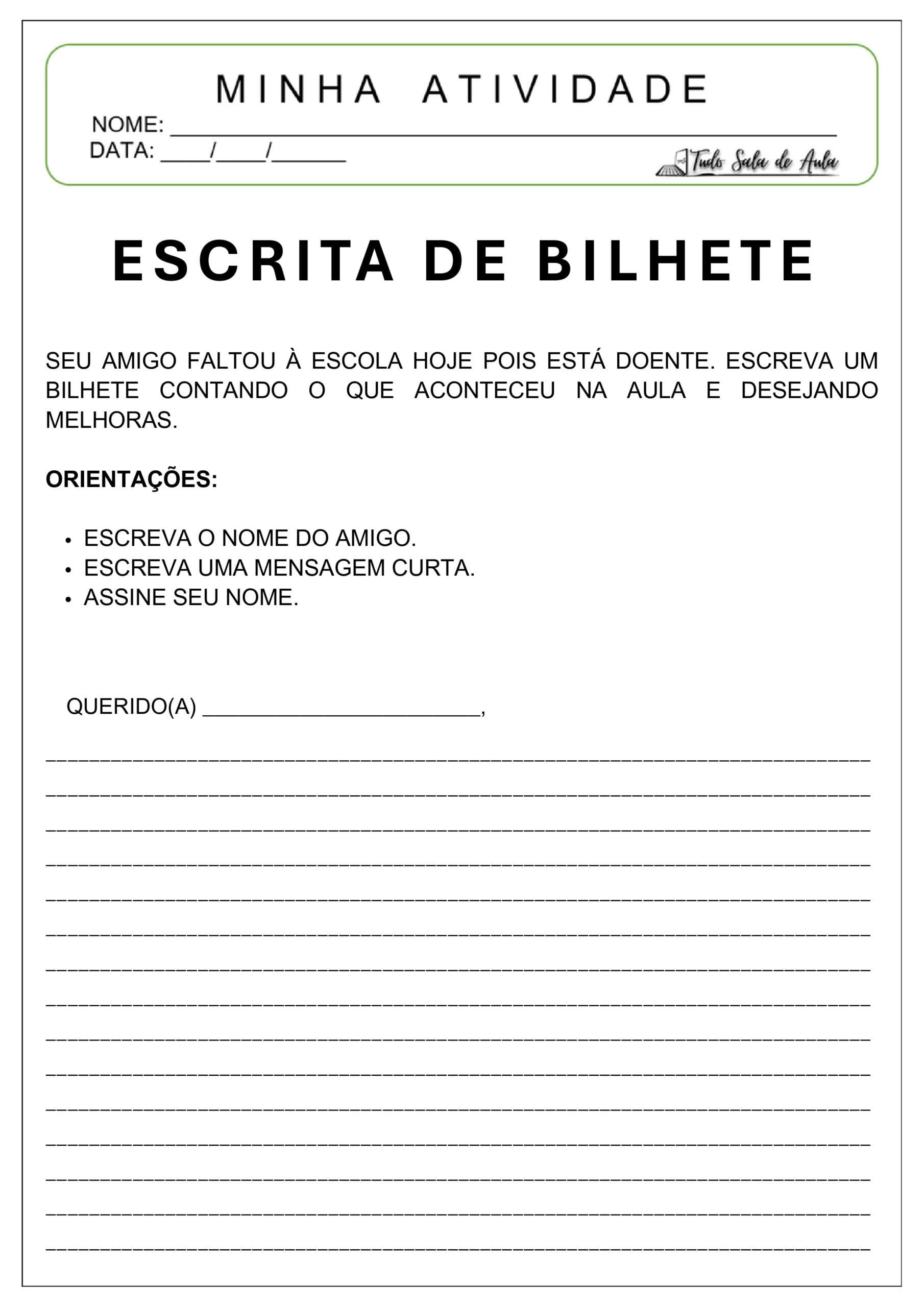 Produção de Texto: Gênero Bilhete - 3º e 4º ano - Tudo Sala de Aula