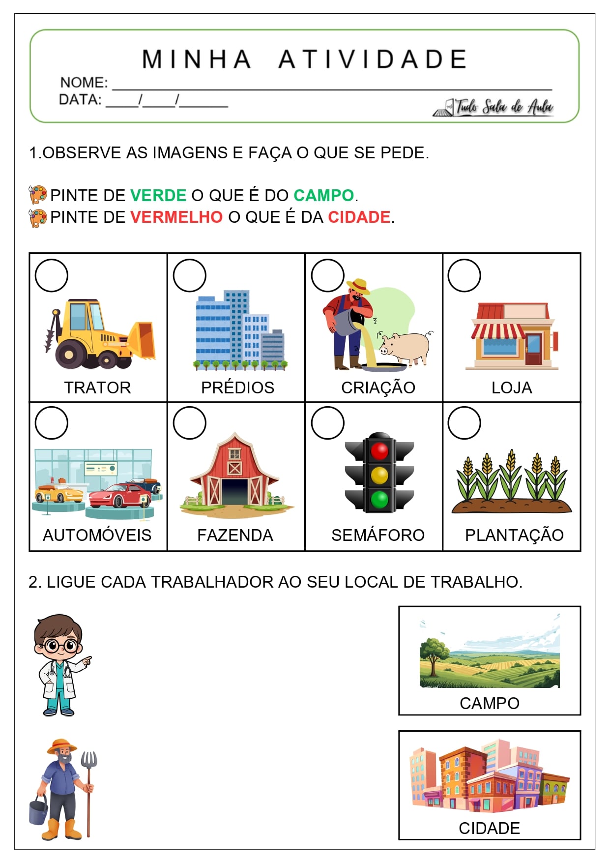 Atividades Adaptadas sobre o Trabalho do Campo e da Cidade - Tudo Sala ...